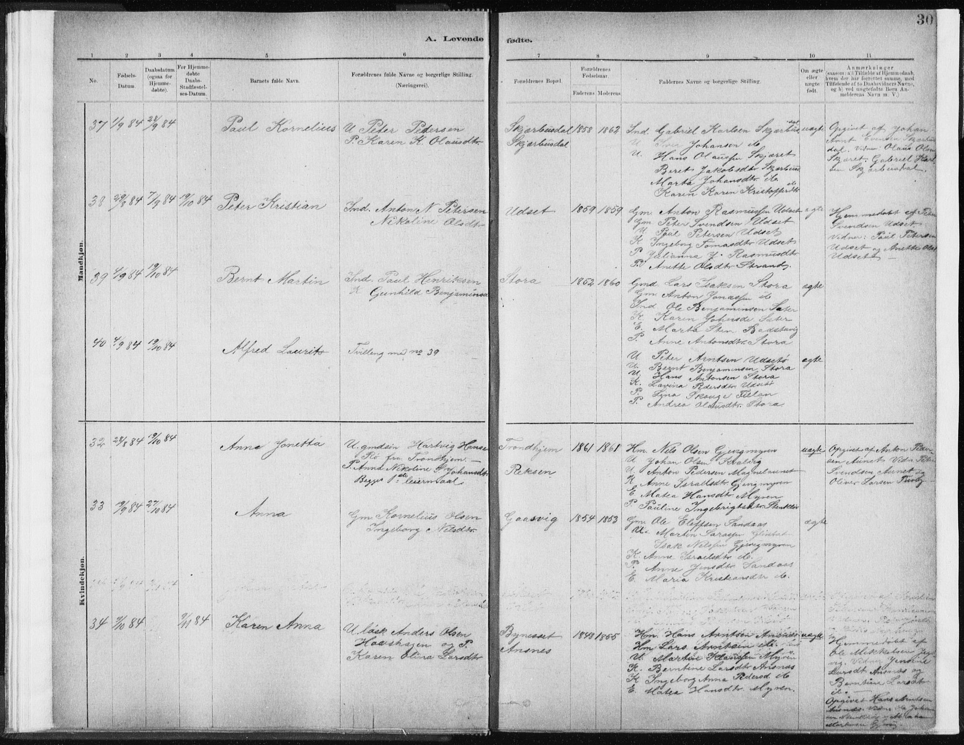 Ministerialprotokoller, klokkerbøker og fødselsregistre - Sør-Trøndelag, AV/SAT-A-1456/637/L0558: Parish register (official) no. 637A01, 1882-1899, p. 30