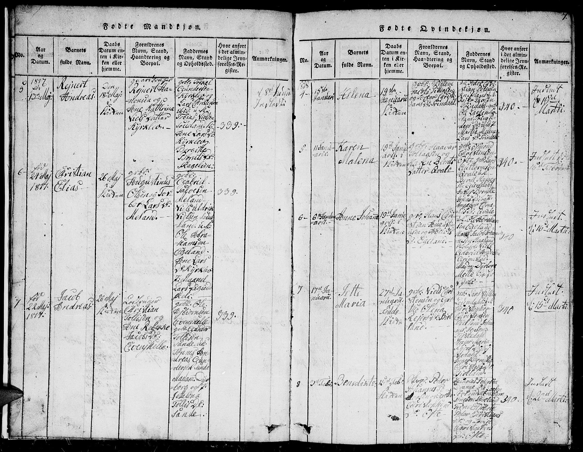 Herad sokneprestkontor, AV/SAK-1111-0018/F/Fb/Fba/L0001: Parish register (copy) no. B 1, 1815-1852, p. 7