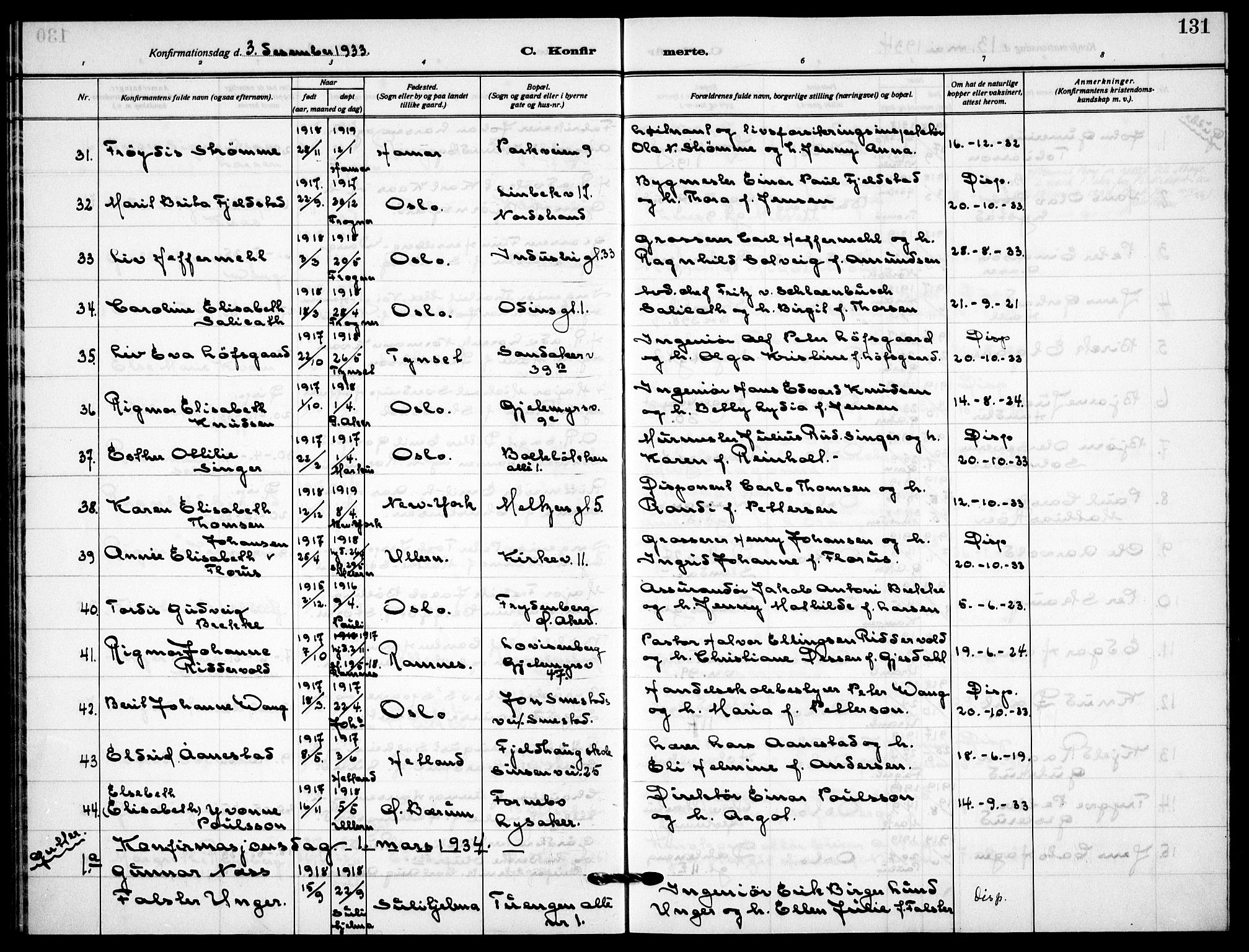 Garnisonsmenigheten Kirkebøker, SAO/A-10846/F/Fa/L0017: Parish register (official) no. 17, 1926-1937, p. 131