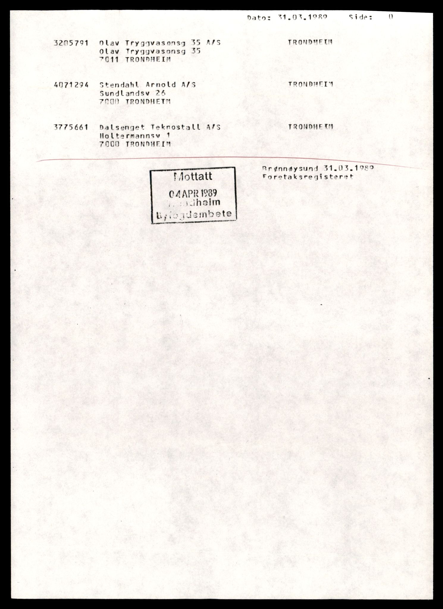 Trondheim byfogd, AV/SAT-A-0003/2/J/Jd/Jdd/L0012: Aksjeselskap, Da-Do, 1944-1990, p. 1