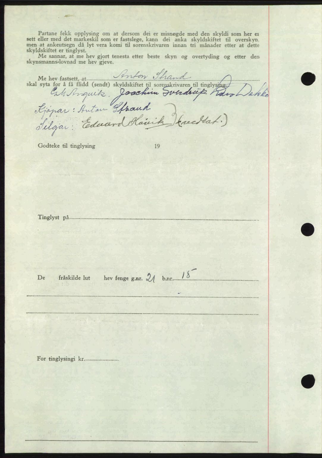 Romsdal sorenskriveri, SAT/A-4149/1/2/2C: Mortgage book no. A24, 1947-1947, Diary no: : 2162/1947