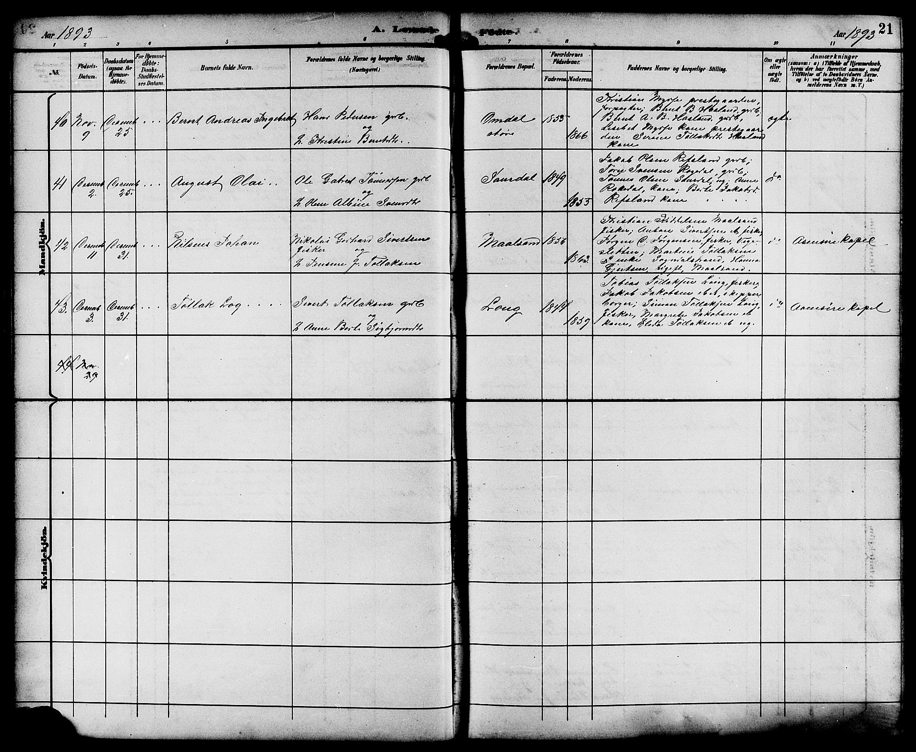 Sokndal sokneprestkontor, SAST/A-101808: Parish register (copy) no. B 6, 1892-1907, p. 21