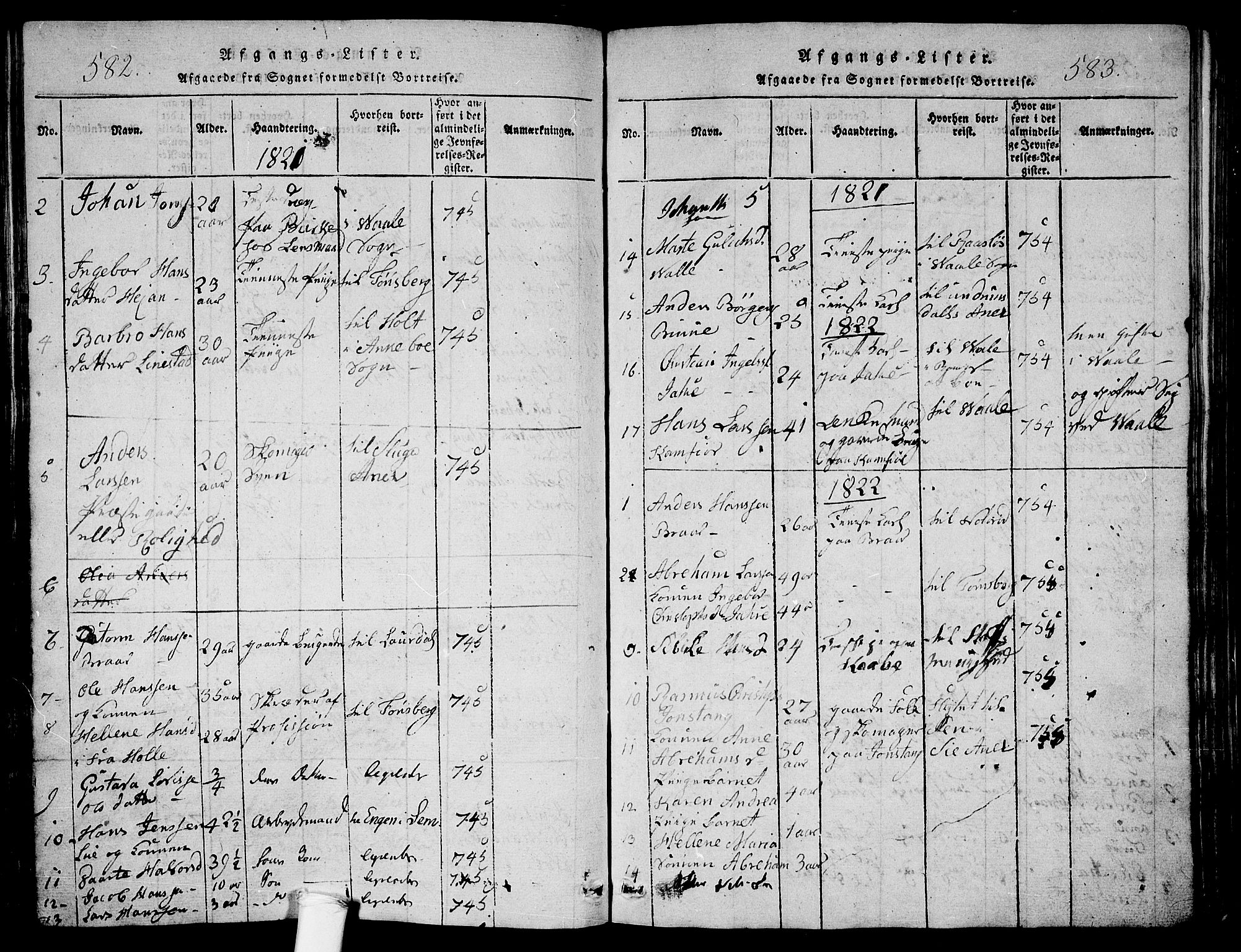 Ramnes kirkebøker, SAKO/A-314/G/Ga/L0001: Parish register (copy) no. I 1, 1813-1847, p. 582-583