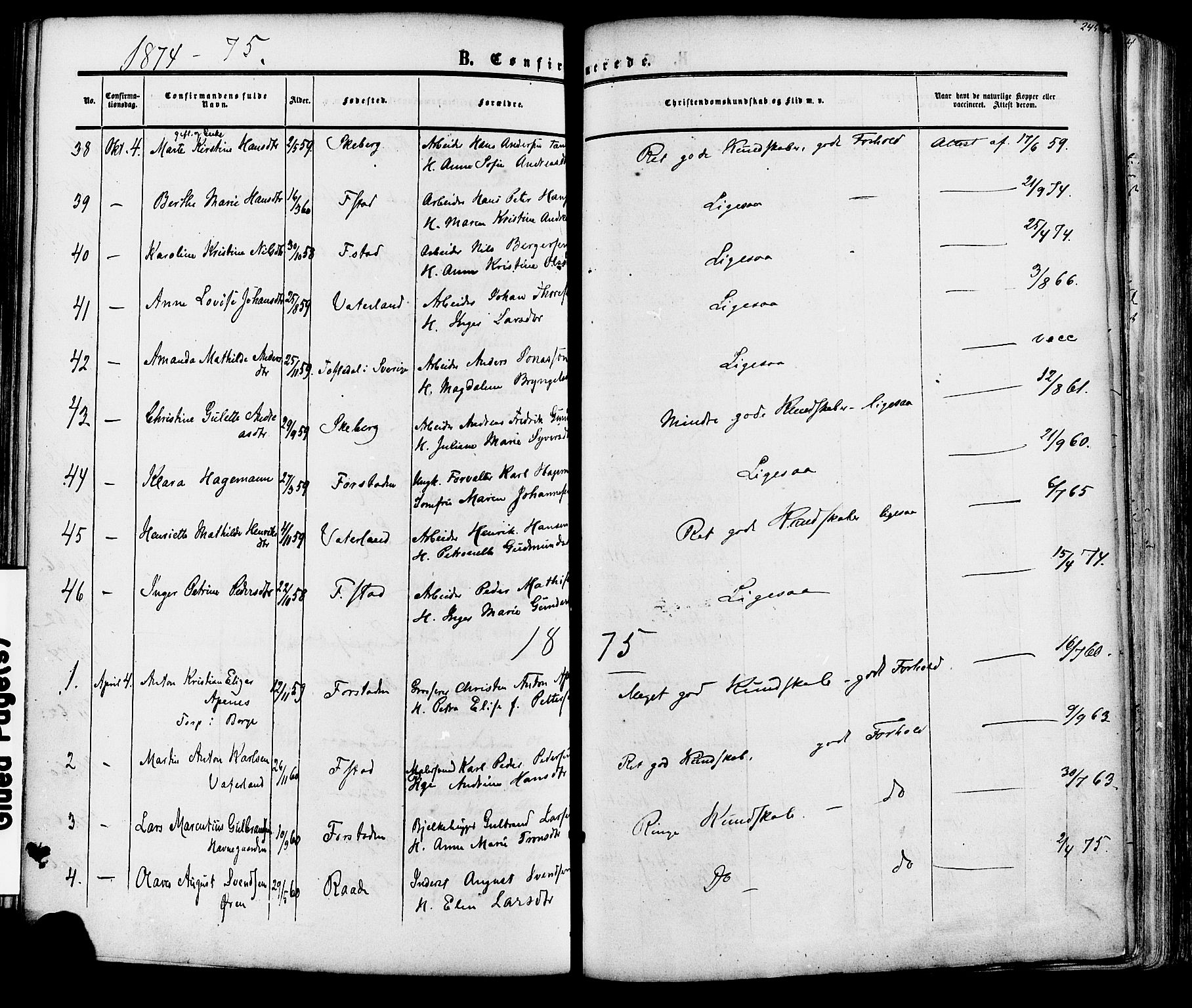 Fredrikstad prestekontor Kirkebøker, AV/SAO-A-11082/F/Fa/L0006: Parish register (official) no. 6, 1857-1878, p. 245