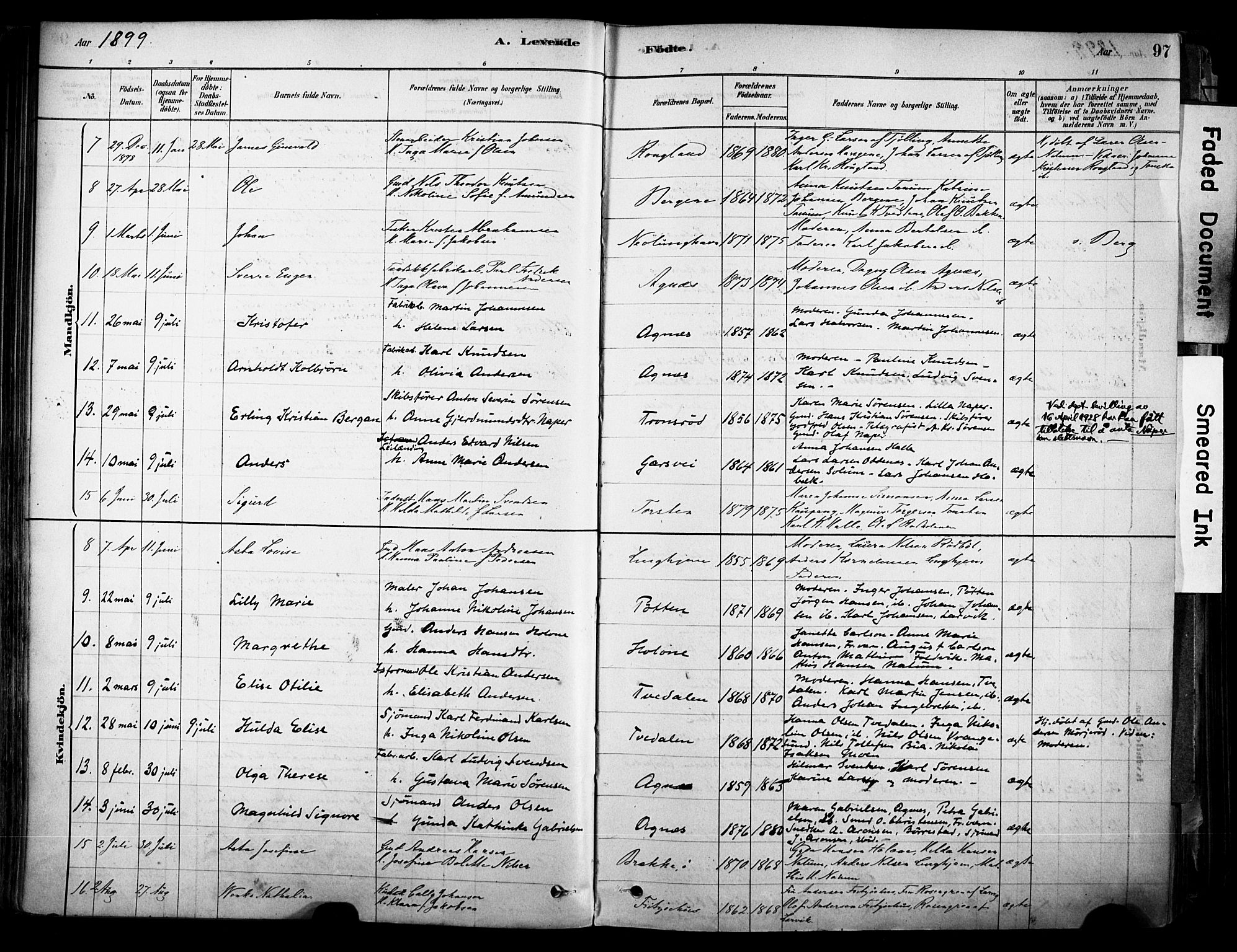 Brunlanes kirkebøker, AV/SAKO-A-342/F/Fc/L0001: Parish register (official) no. III 1, 1878-1899, p. 97