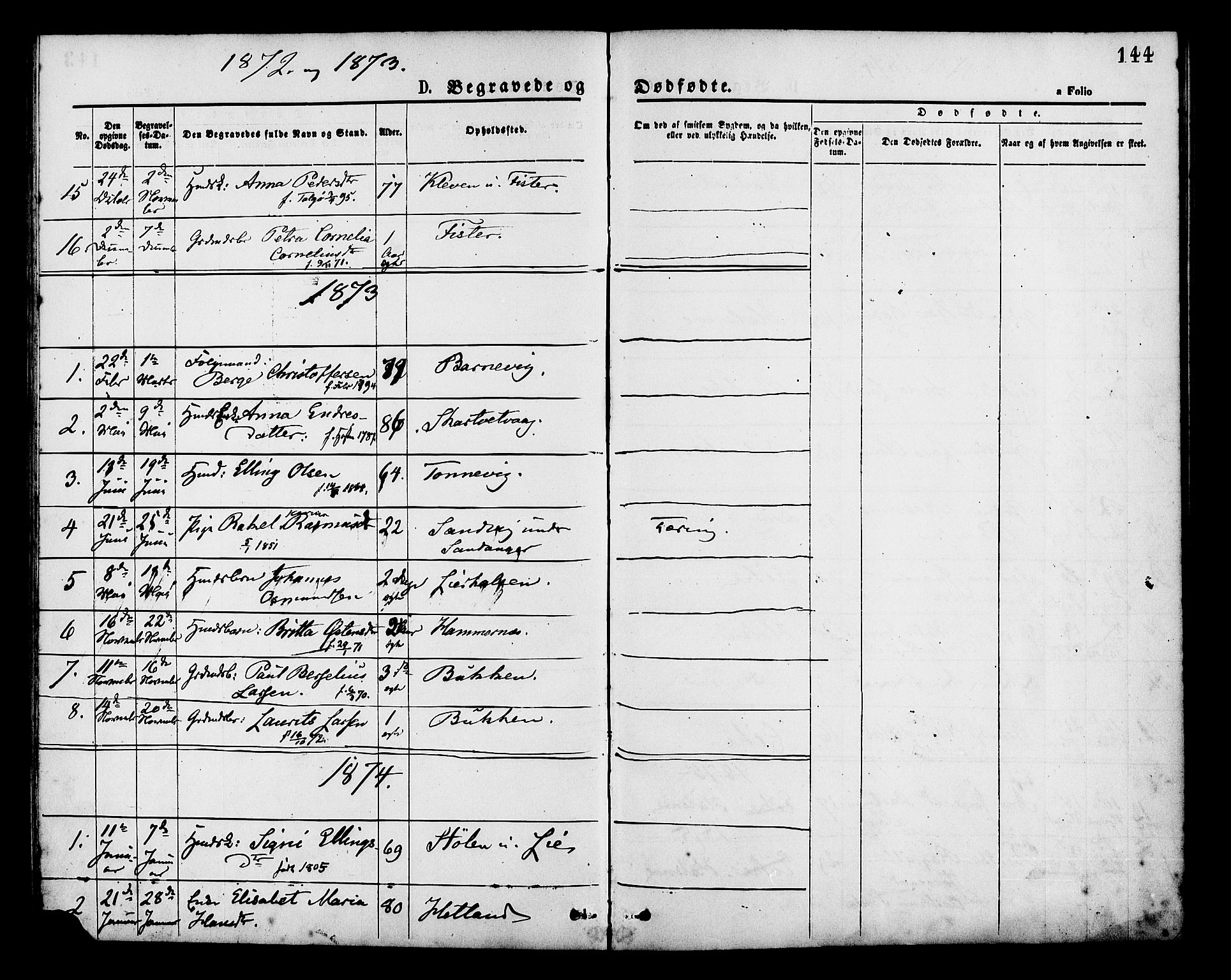 Hjelmeland sokneprestkontor, AV/SAST-A-101843/01/IV/L0013: Parish register (official) no. A 13, 1872-1886, p. 144