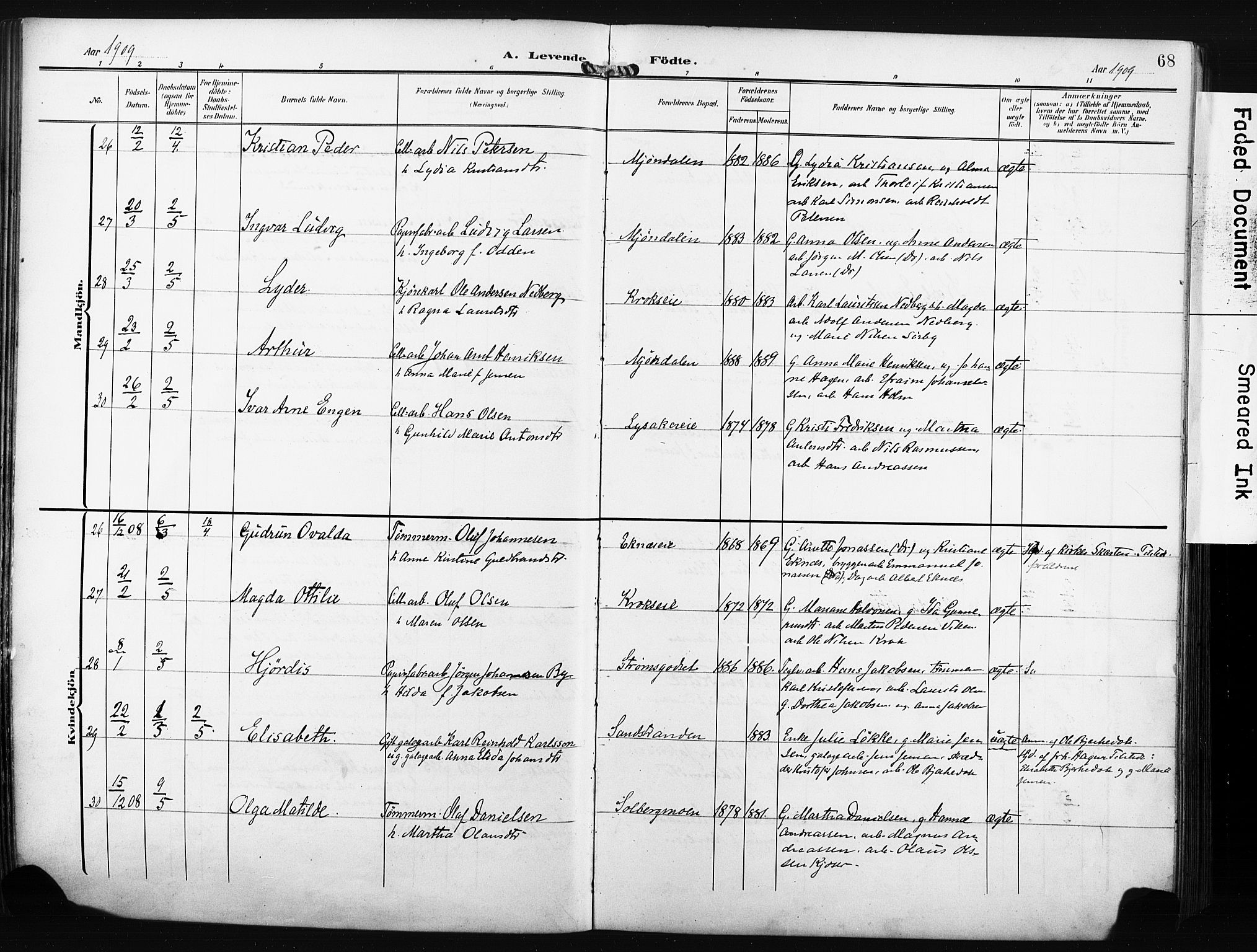 Nedre Eiker kirkebøker, AV/SAKO-A-612/F/Fa/L0006: Parish register (official) no. 6, 1906-1912, p. 68