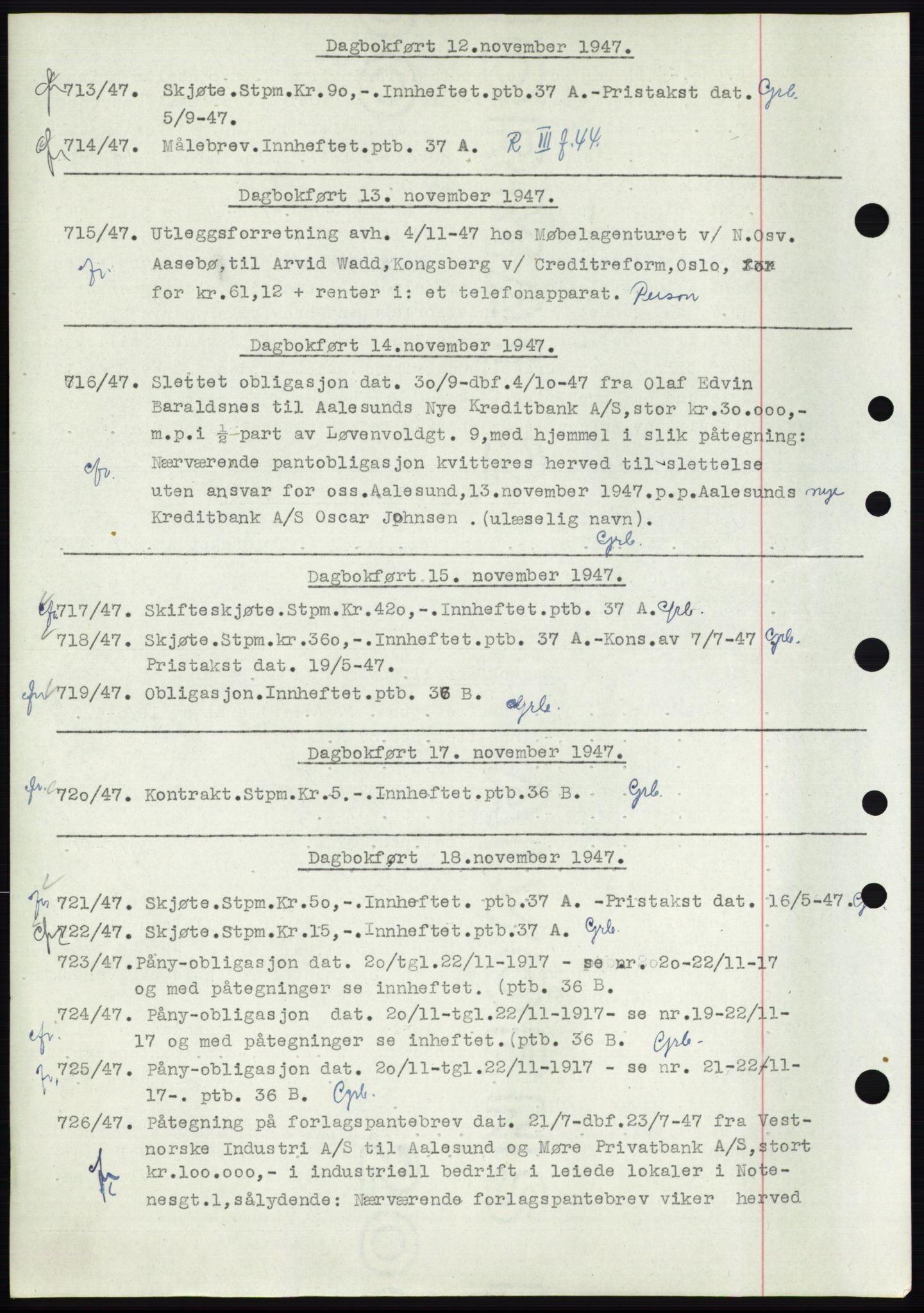 Ålesund byfogd, AV/SAT-A-4384: Mortgage book no. C34-35, 1946-1950, Diary no: : 713/1947