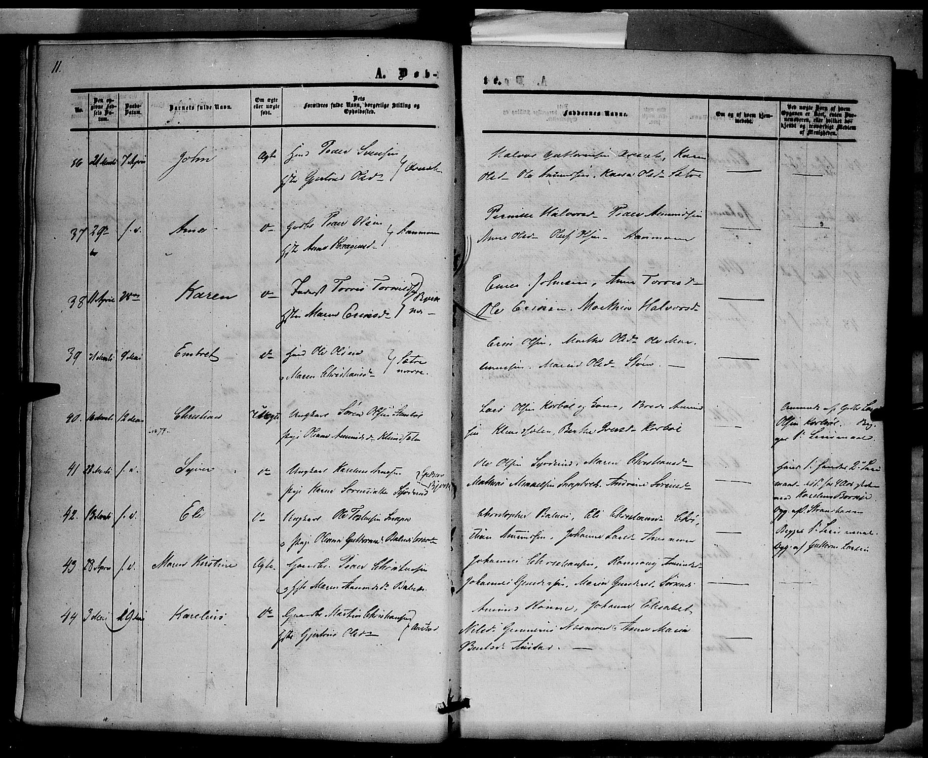 Hof prestekontor, AV/SAH-PREST-038/H/Ha/Haa/L0008: Parish register (official) no. 8, 1849-1861, p. 11