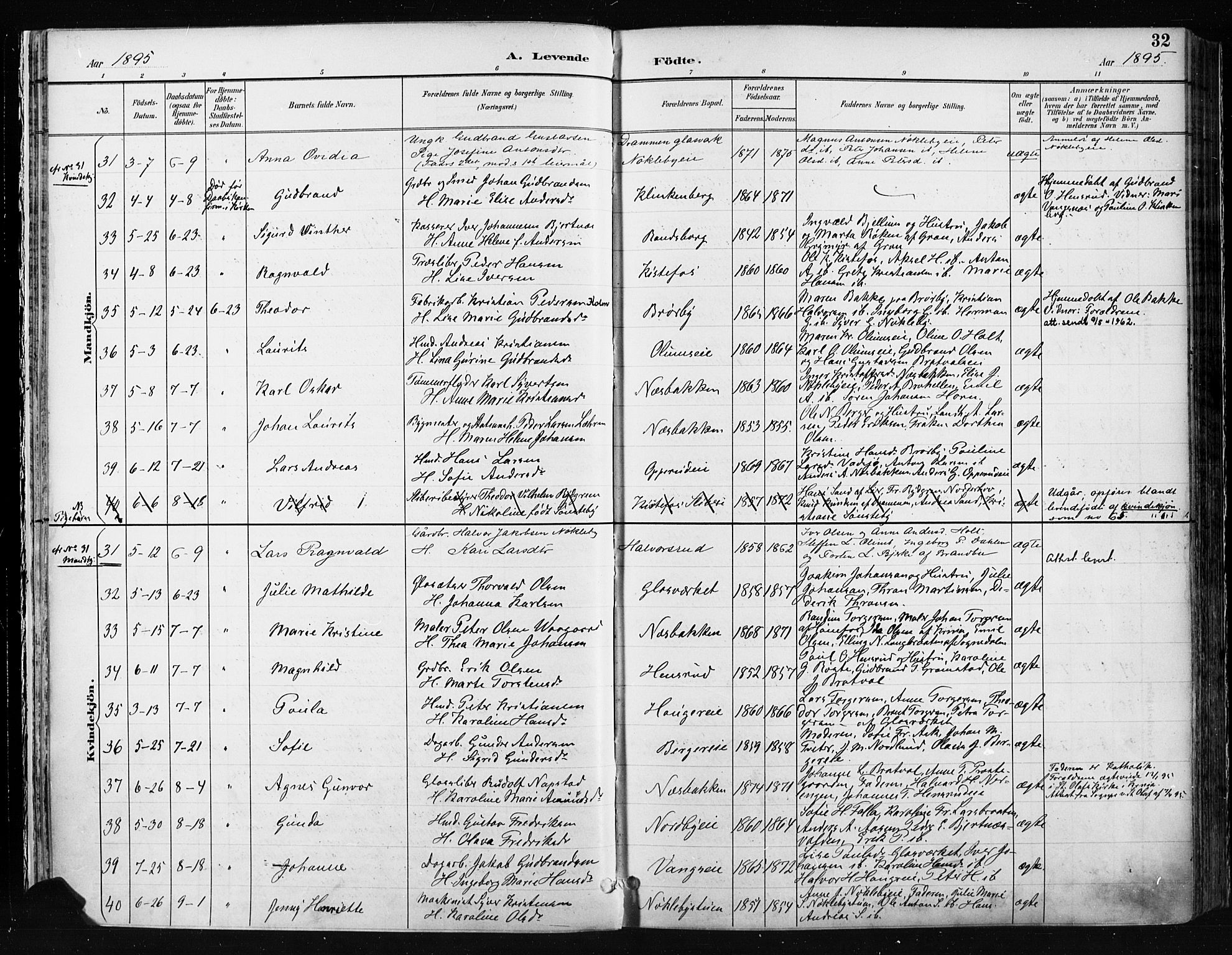 Jevnaker prestekontor, AV/SAH-PREST-116/H/Ha/Haa/L0009: Parish register (official) no. 9, 1891-1901, p. 32