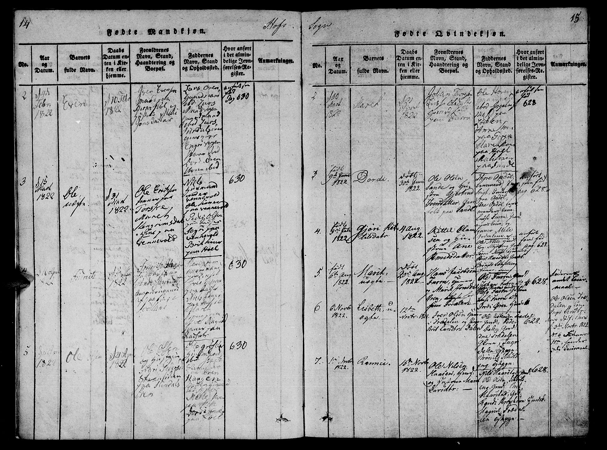 Ministerialprotokoller, klokkerbøker og fødselsregistre - Møre og Romsdal, SAT/A-1454/590/L1009: Parish register (official) no. 590A03 /1, 1819-1832, p. 14-15