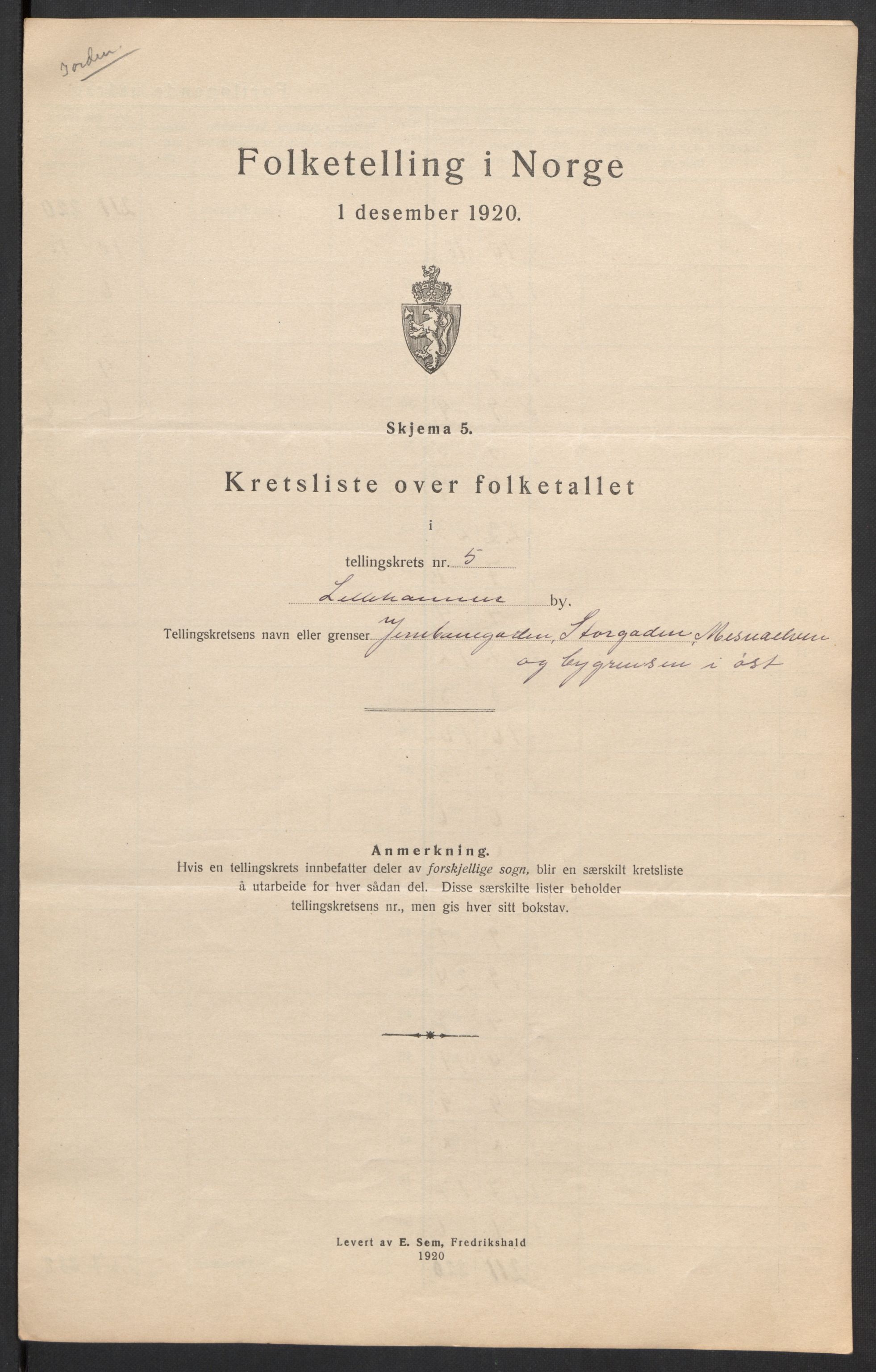 SAH, 1920 census for Lillehammer, 1920, p. 18