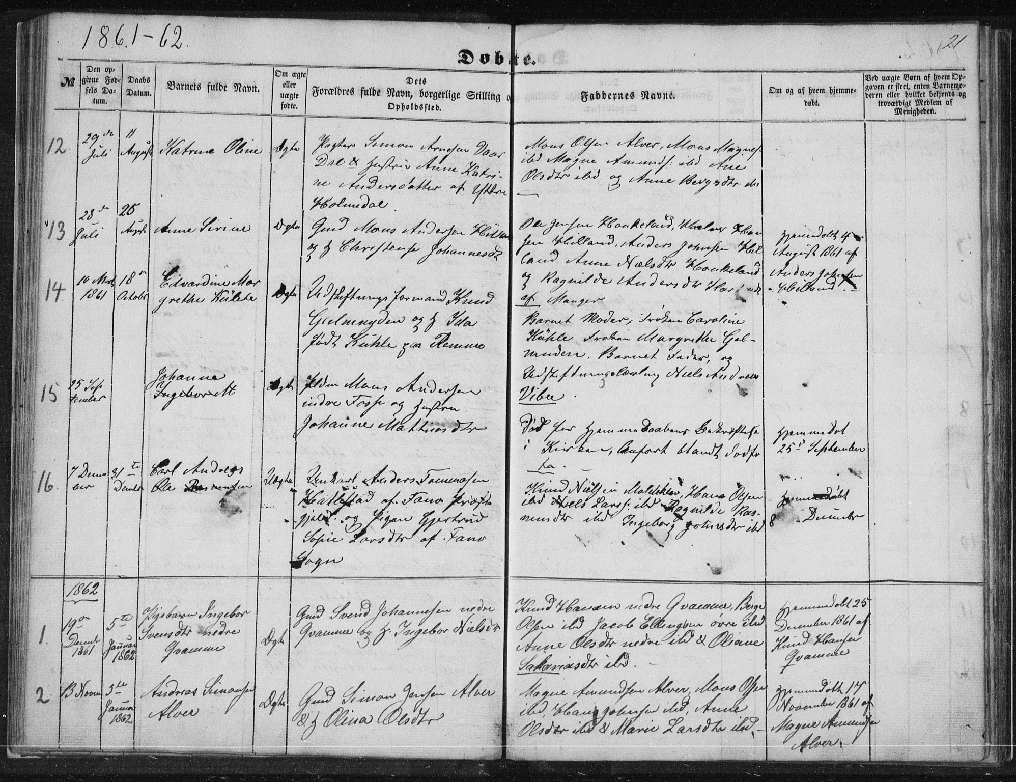 Alversund Sokneprestembete, SAB/A-73901/H/Ha/Hab: Parish register (copy) no. A 1, 1852-1864, p. 21