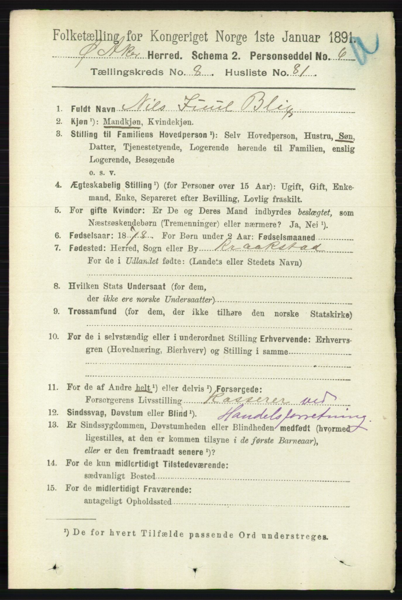 RA, 1891 census for 0218 Aker, 1891, p. 7922