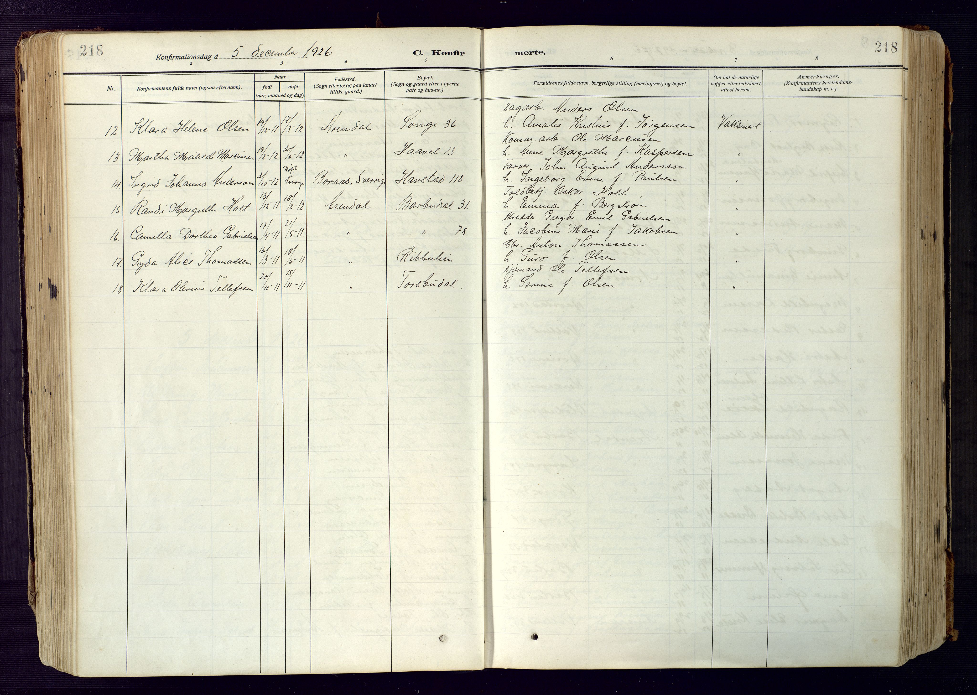 Barbu sokneprestkontor, AV/SAK-1111-0003/F/Fa/L0006: Parish register (official) no. A 6, 1910-1929, p. 218