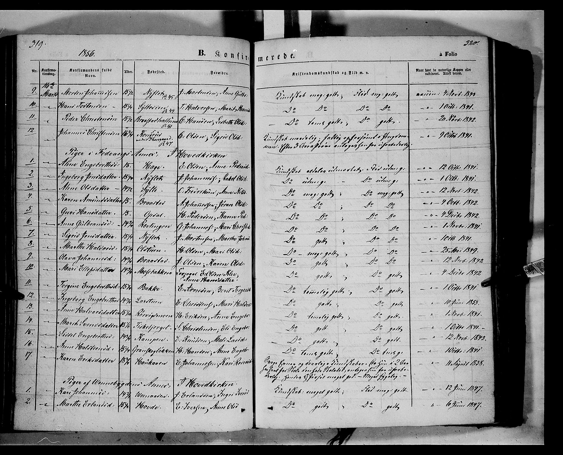 Ringebu prestekontor, AV/SAH-PREST-082/H/Ha/Haa/L0006: Parish register (official) no. 6, 1848-1859, p. 319-320