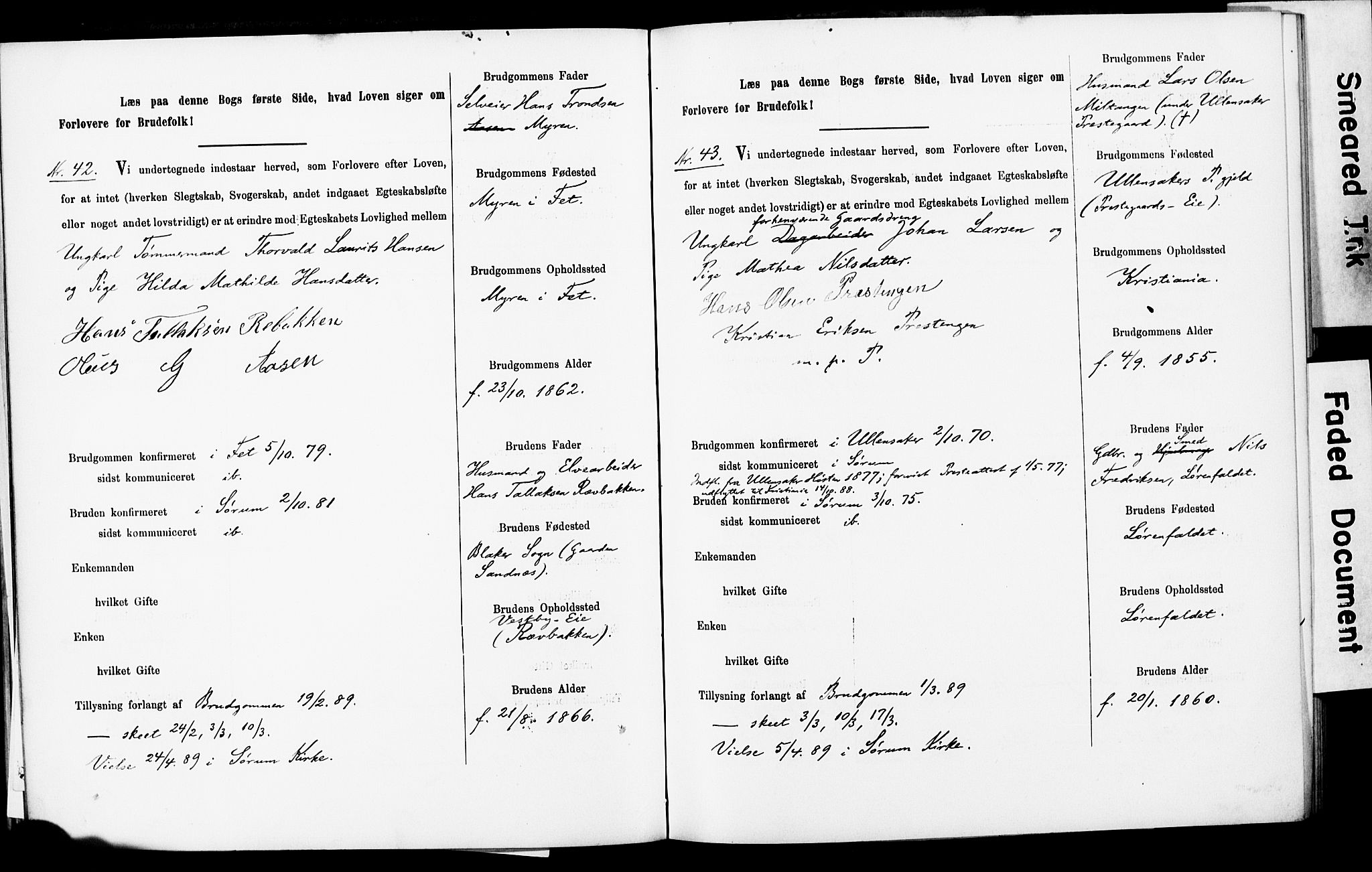 Sørum prestekontor Kirkebøker, AV/SAO-A-10303/H/Ha/L0001: Banns register no. 1, 1887-1890