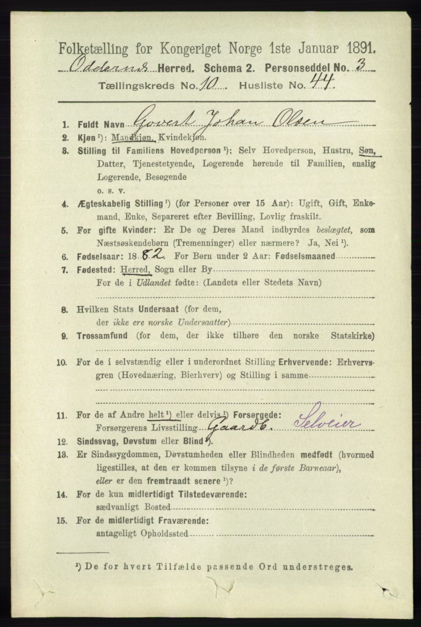 RA, 1891 census for 1012 Oddernes, 1891, p. 4100