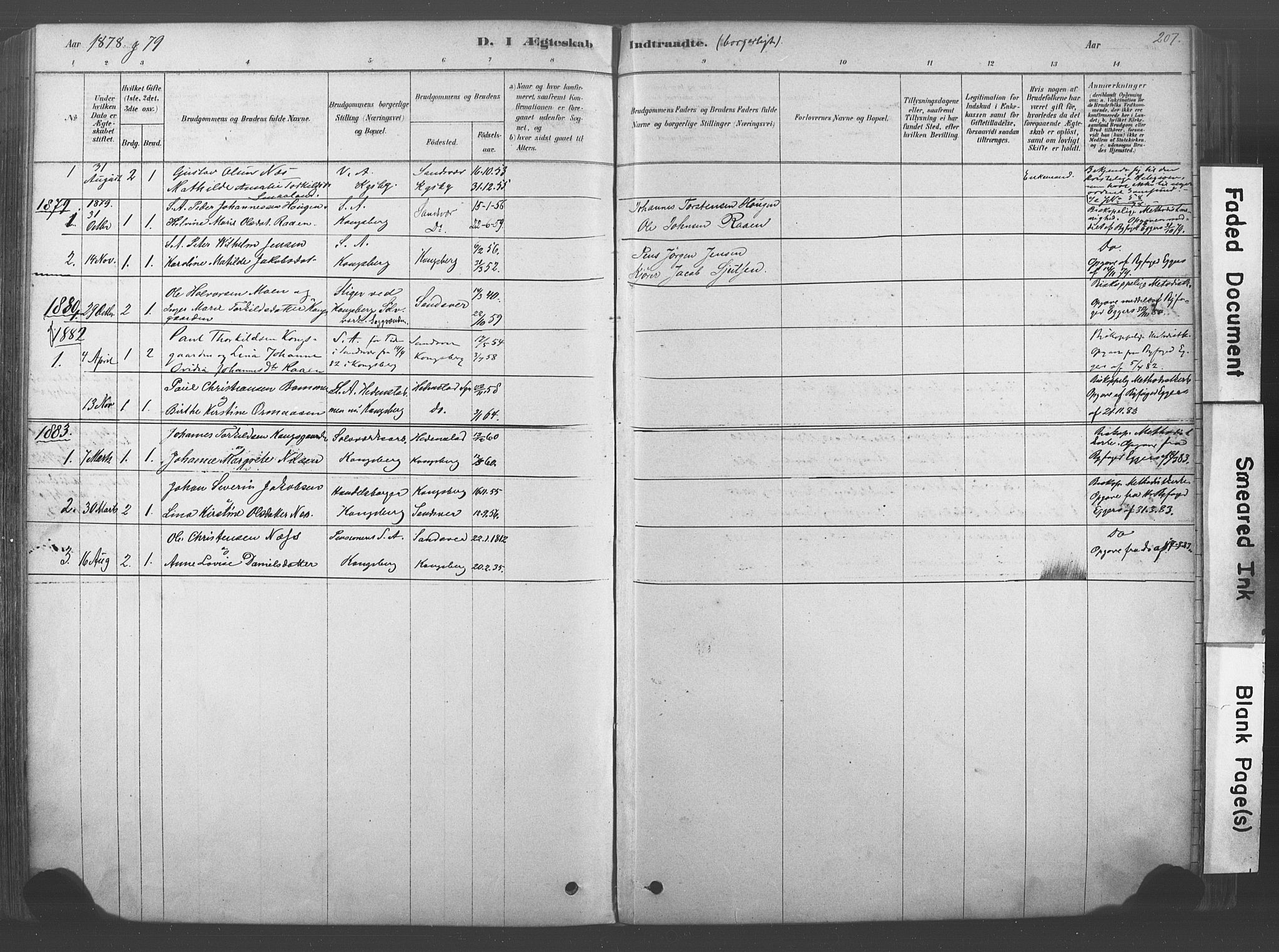 Kongsberg kirkebøker, SAKO/A-22/F/Fb/L0001: Parish register (official) no. II 1, 1878-1886, p. 207