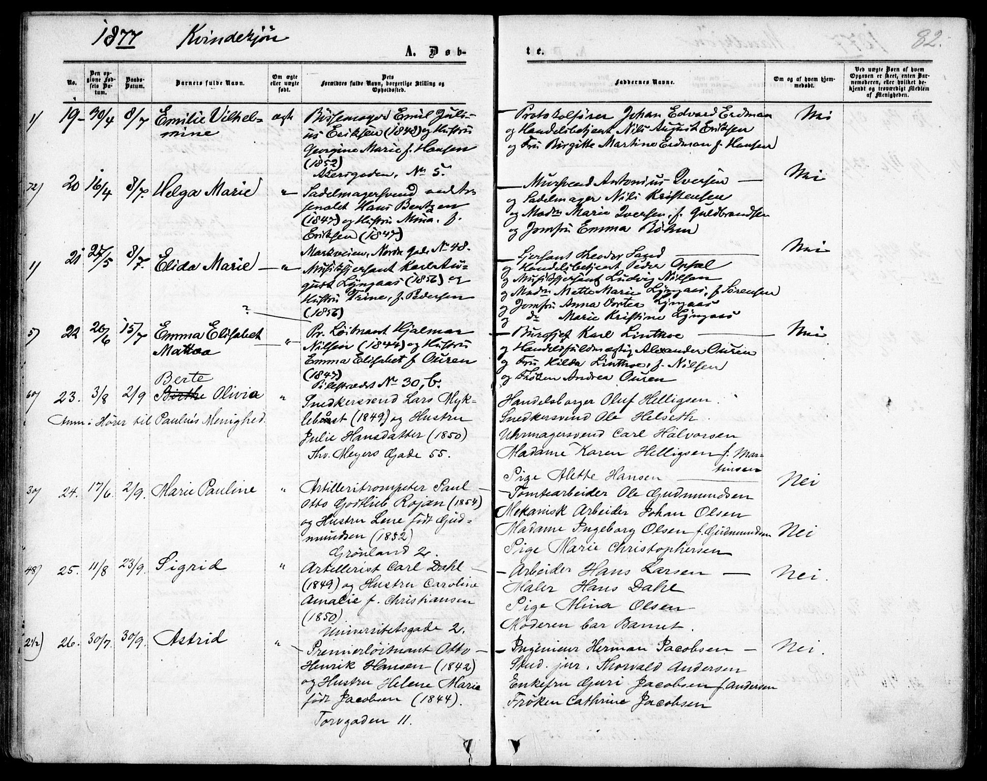 Garnisonsmenigheten Kirkebøker, AV/SAO-A-10846/F/Fa/L0011: Parish register (official) no. 11, 1870-1880, p. 82