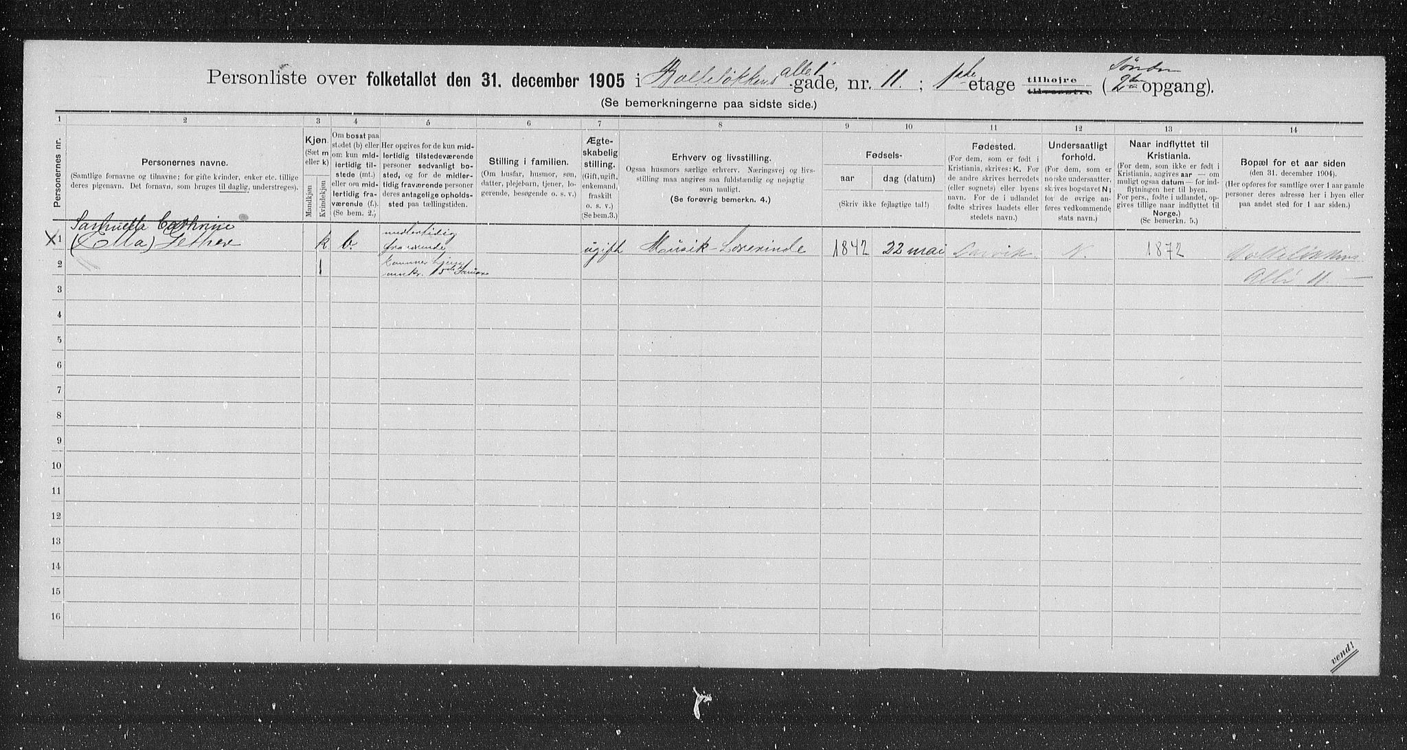 OBA, Municipal Census 1905 for Kristiania, 1905, p. 3930