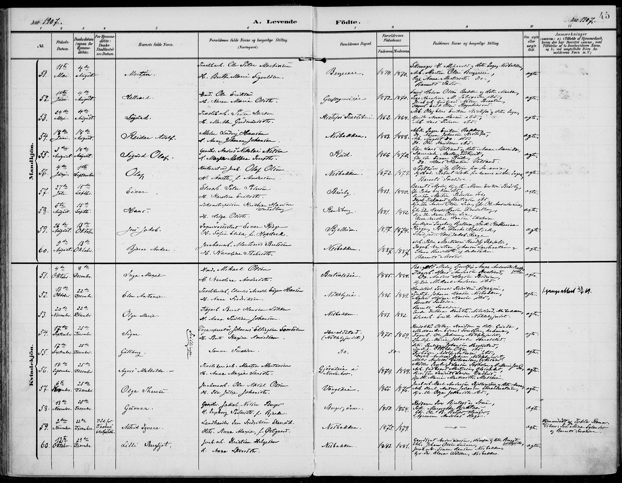 Jevnaker prestekontor, AV/SAH-PREST-116/H/Ha/Haa/L0011: Parish register (official) no. 11, 1902-1913, p. 45