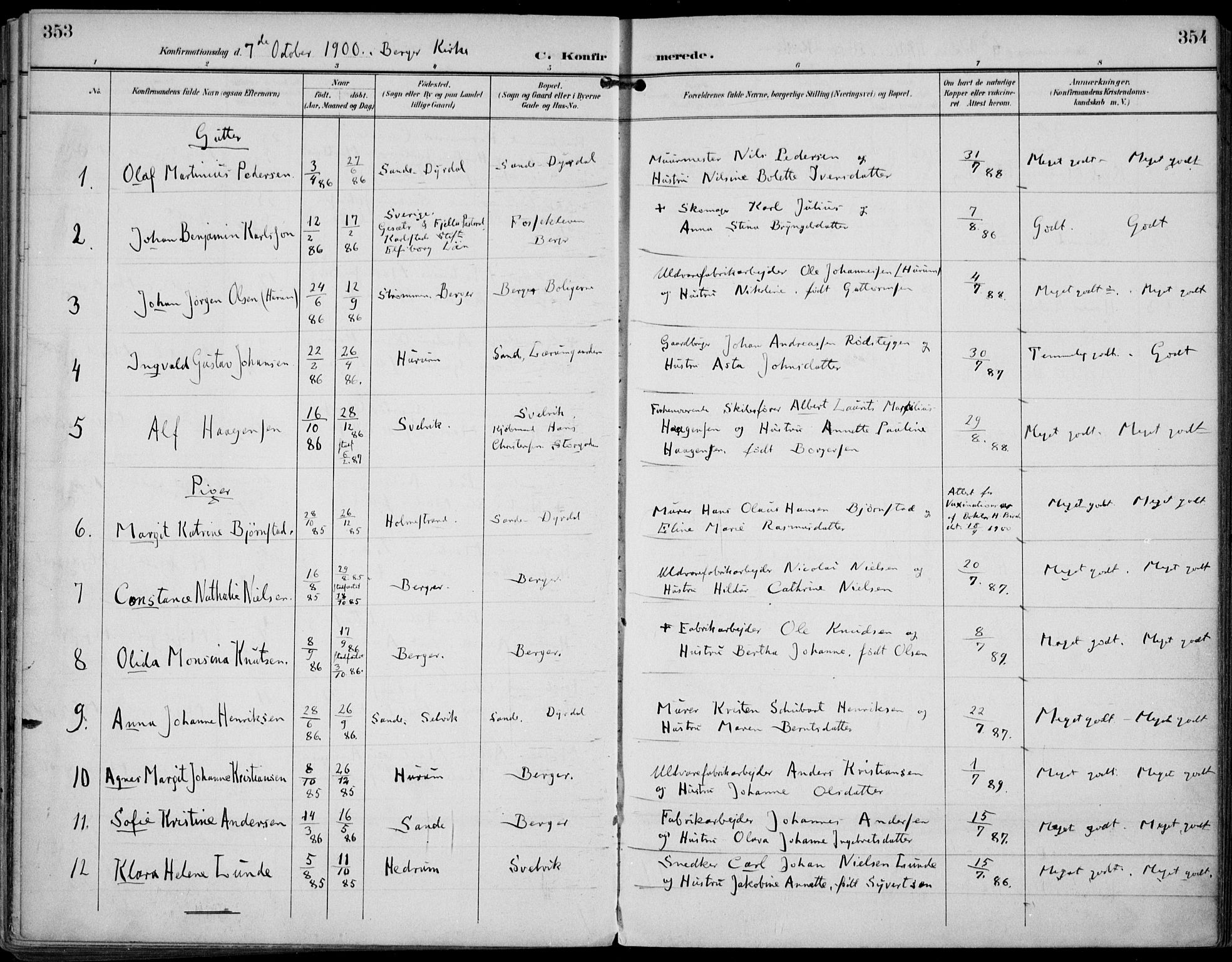 Strømm kirkebøker, AV/SAKO-A-322/F/Fa/L0005: Parish register (official) no. I 5, 1898-1919, p. 353-354