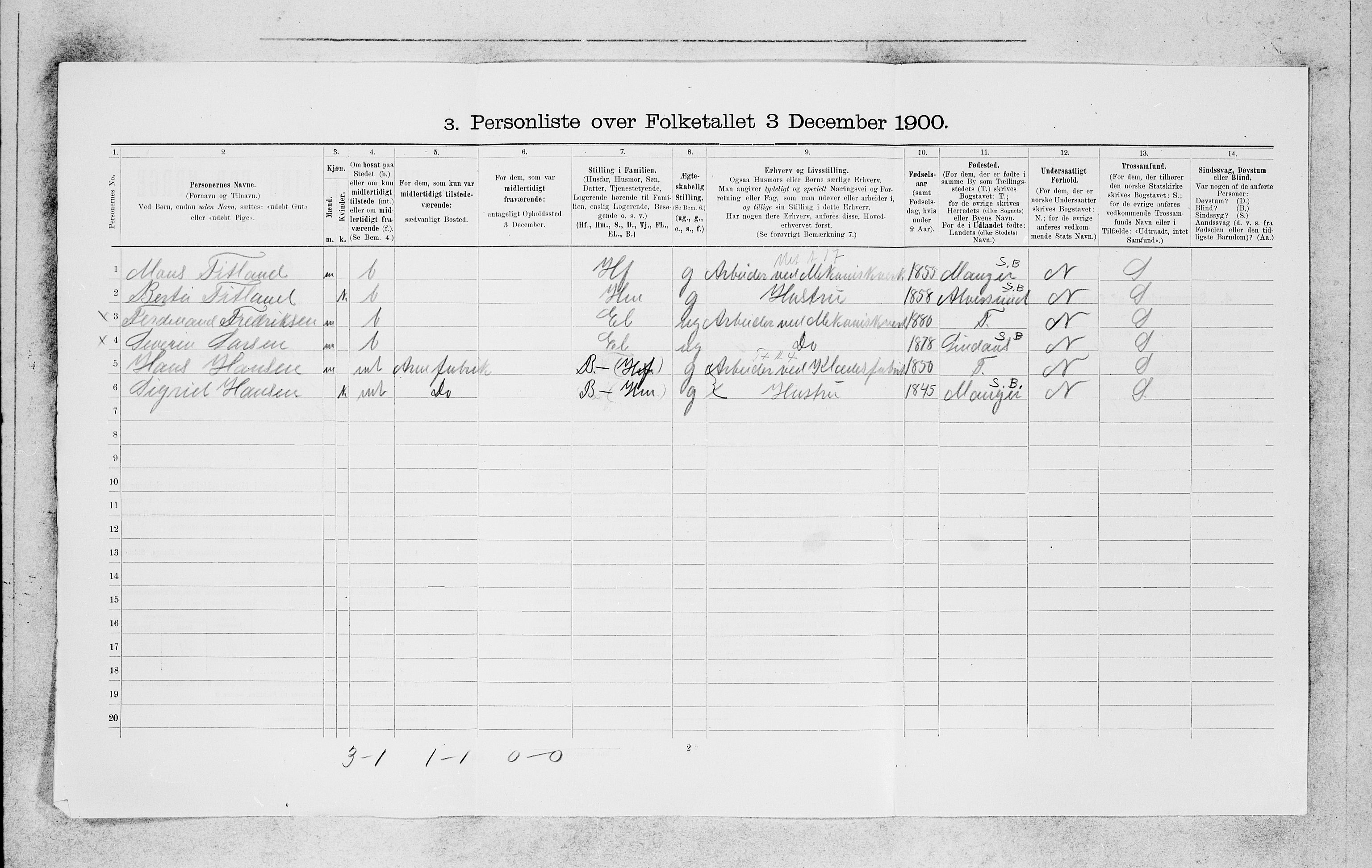 SAB, 1900 census for Bergen, 1900, p. 11104
