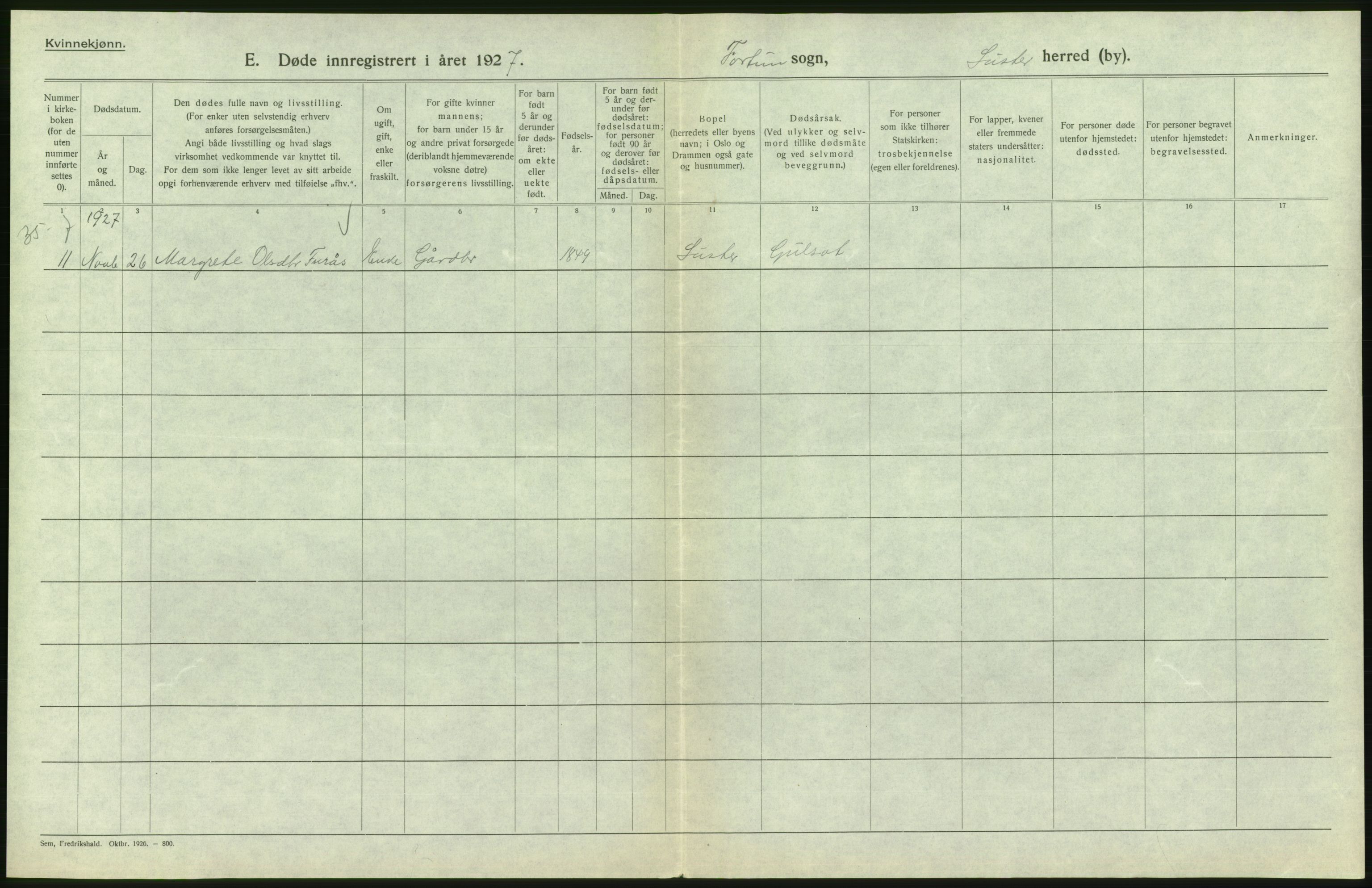 Statistisk sentralbyrå, Sosiodemografiske emner, Befolkning, AV/RA-S-2228/D/Df/Dfc/Dfcg/L0030: Sogn og Fjordane fylke: Gifte, døde. Bygder., 1927, p. 368