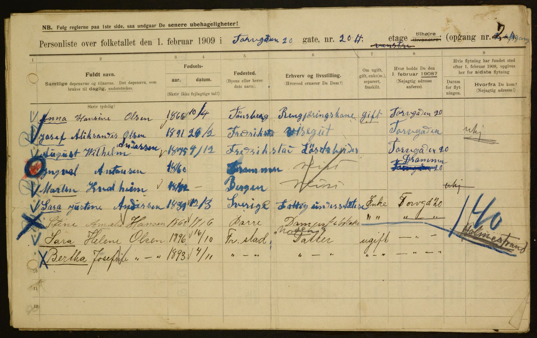 OBA, Municipal Census 1909 for Kristiania, 1909, p. 103456