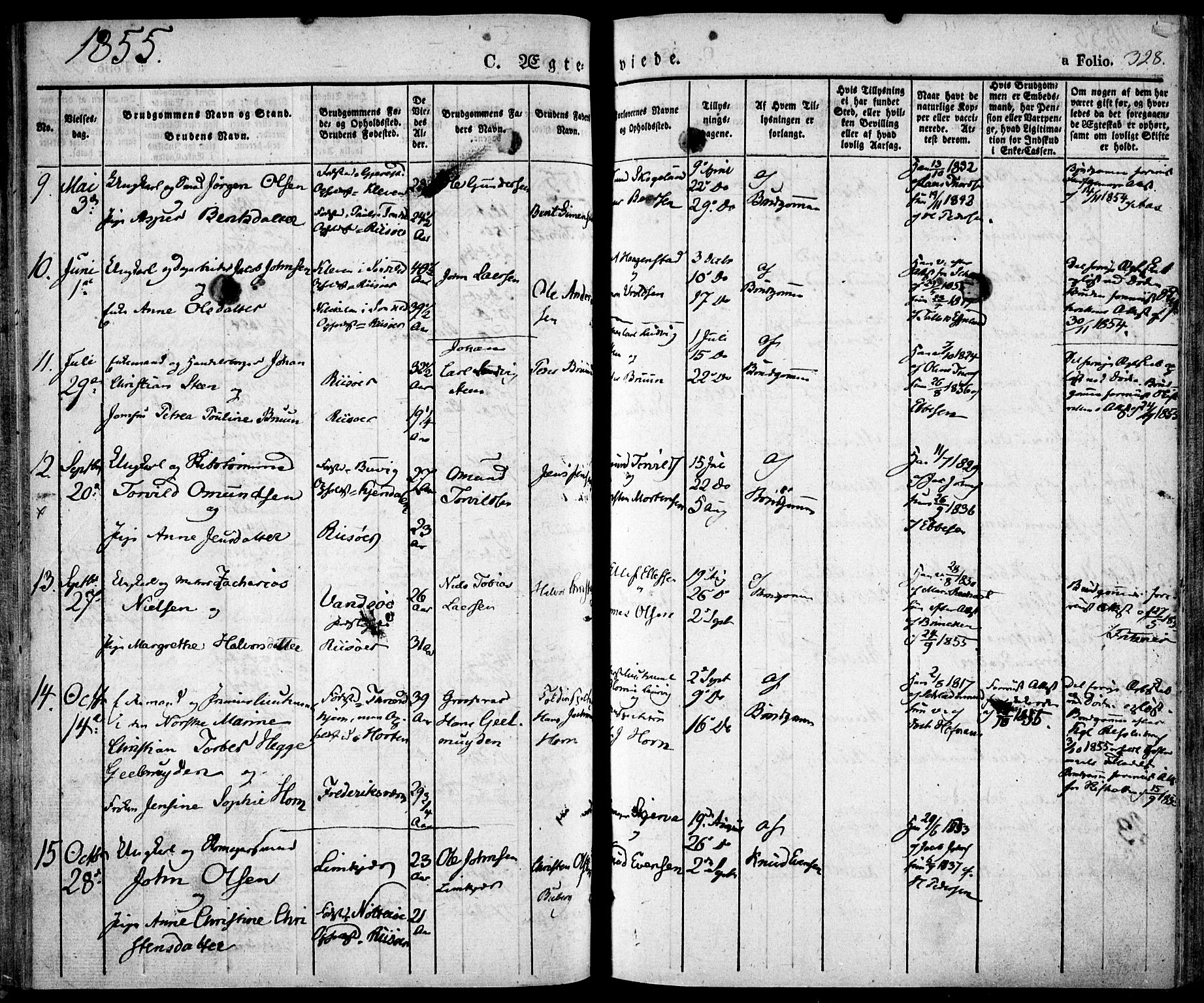 Risør sokneprestkontor, AV/SAK-1111-0035/F/Fa/L0003: Parish register (official) no. A 3, 1838-1864, p. 328