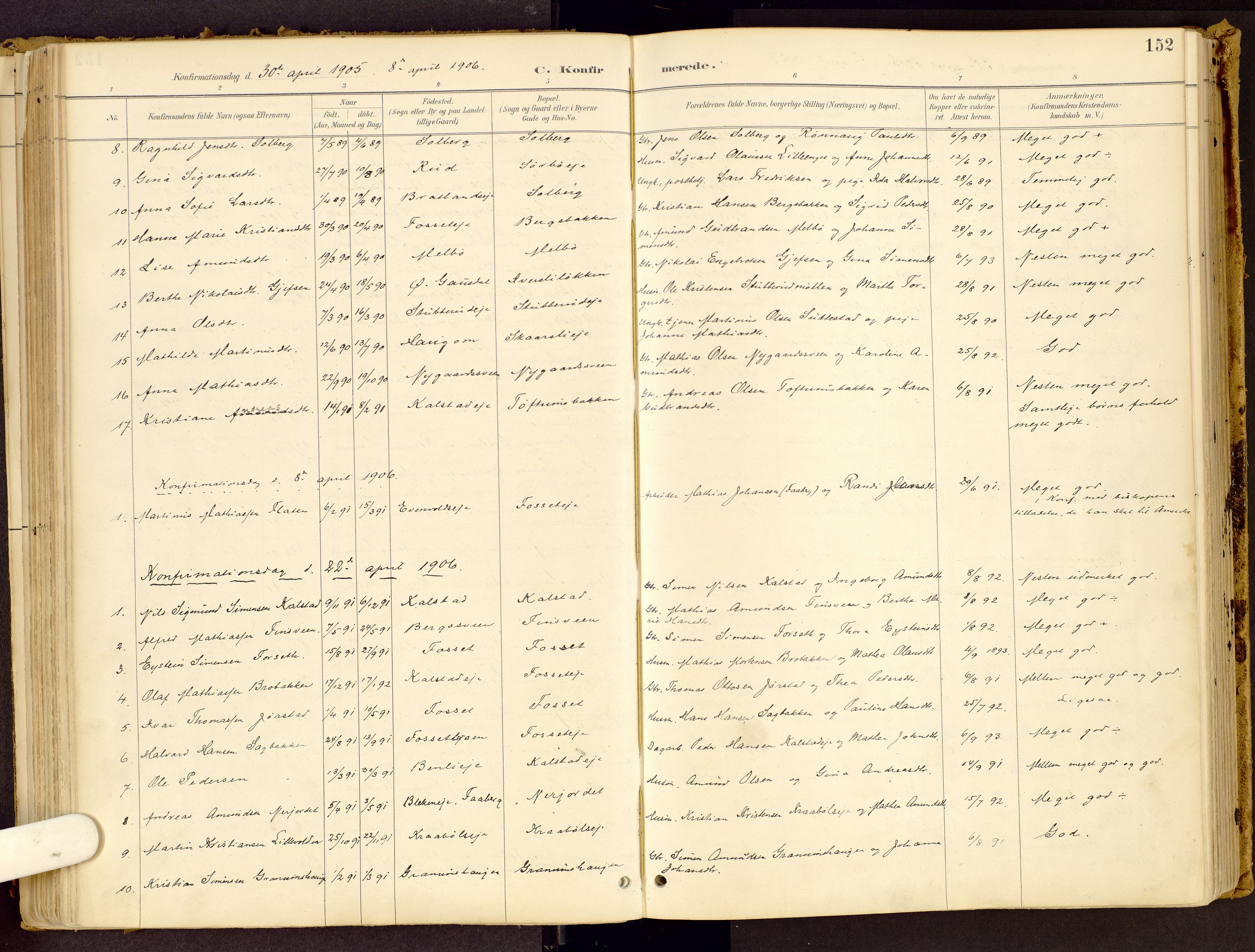 Vestre Gausdal prestekontor, SAH/PREST-094/H/Ha/Haa/L0001: Parish register (official) no. 1, 1887-1914, p. 152