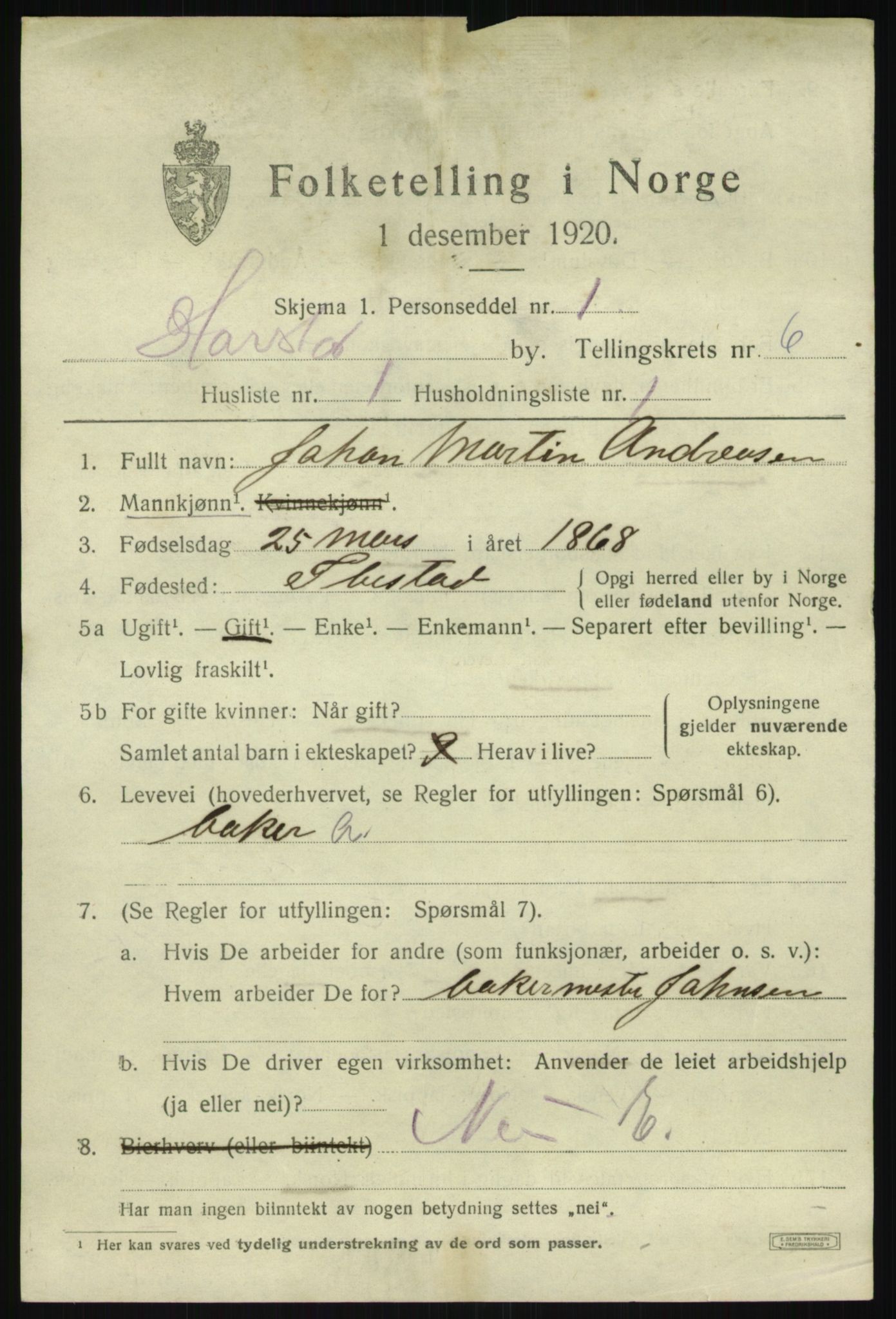 SATØ, 1920 census for Harstad, 1920, p. 7428
