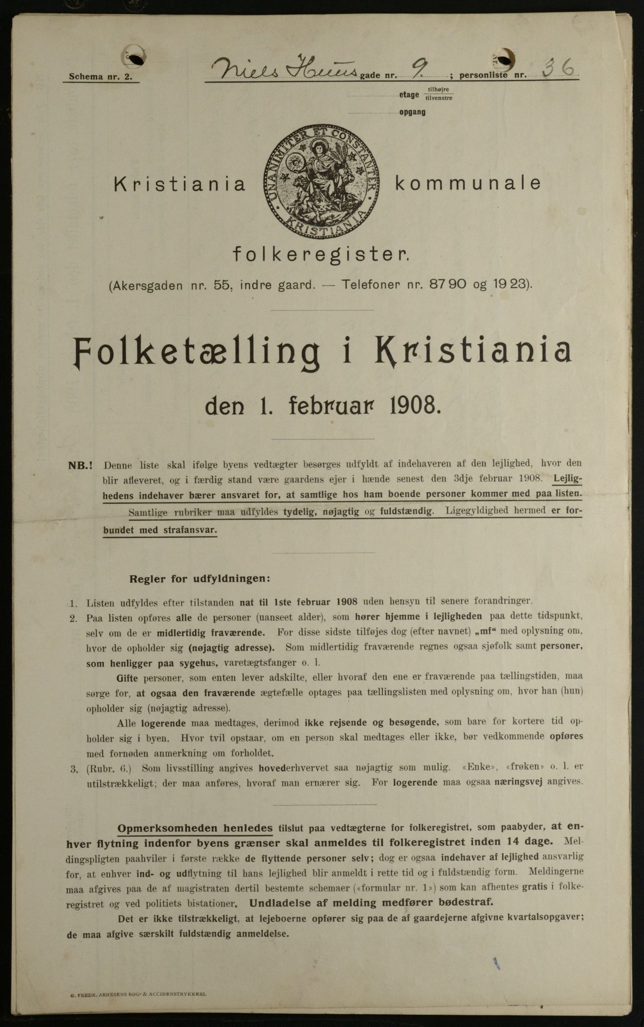 OBA, Municipal Census 1908 for Kristiania, 1908, p. 63657