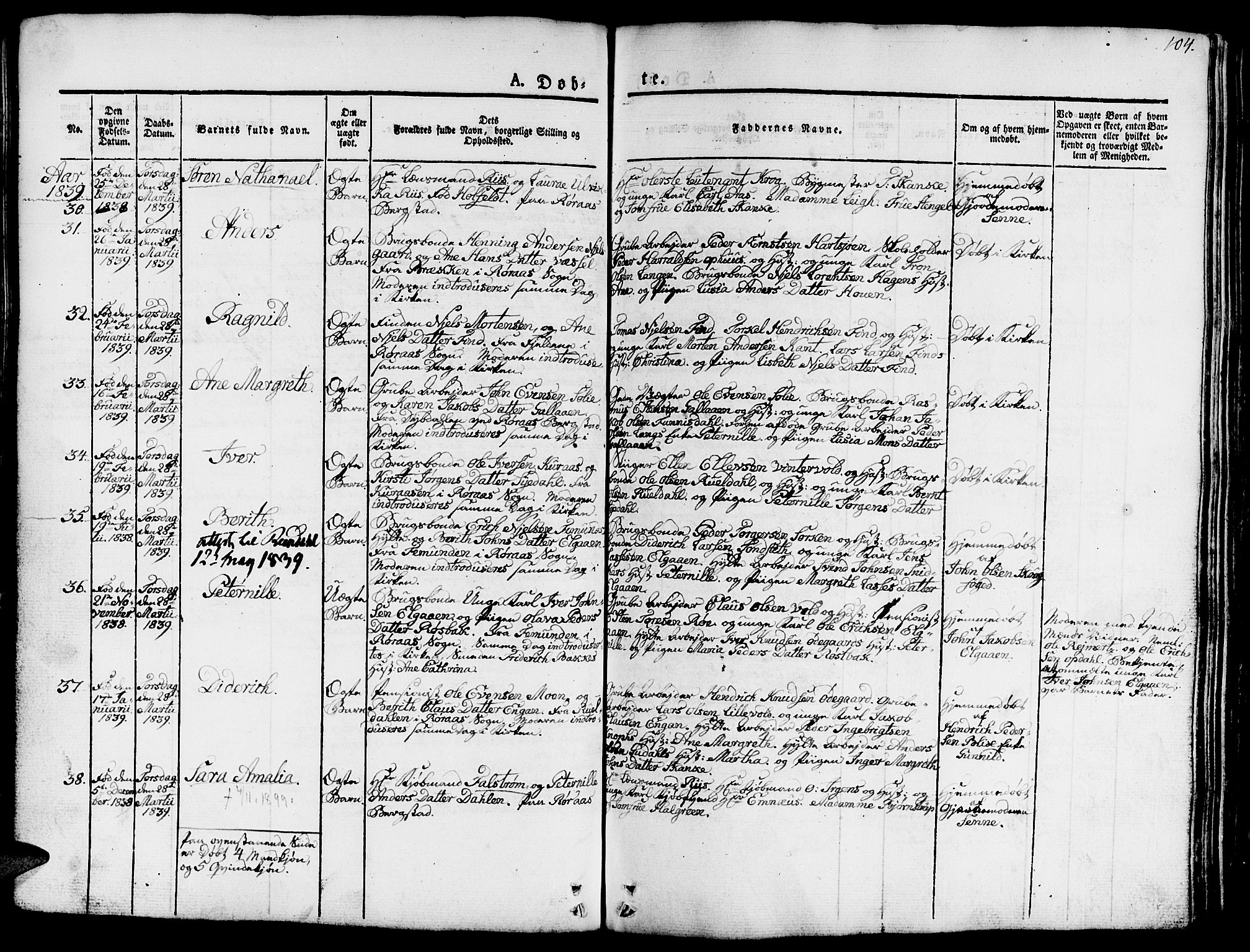 Ministerialprotokoller, klokkerbøker og fødselsregistre - Sør-Trøndelag, AV/SAT-A-1456/681/L0938: Parish register (copy) no. 681C02, 1829-1879, p. 104