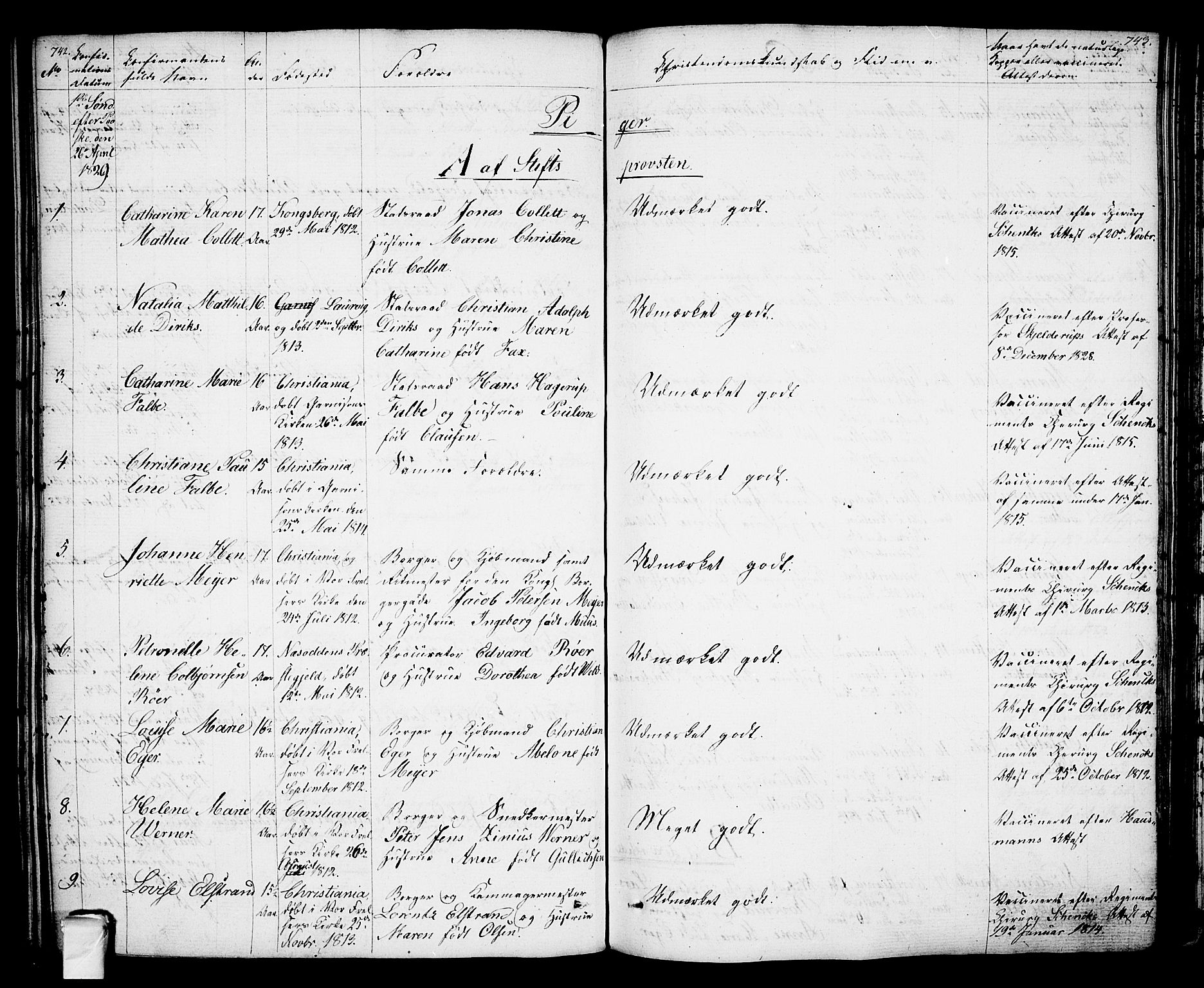 Oslo domkirke Kirkebøker, SAO/A-10752/F/Fa/L0010: Parish register (official) no. 10, 1824-1830, p. 742-743