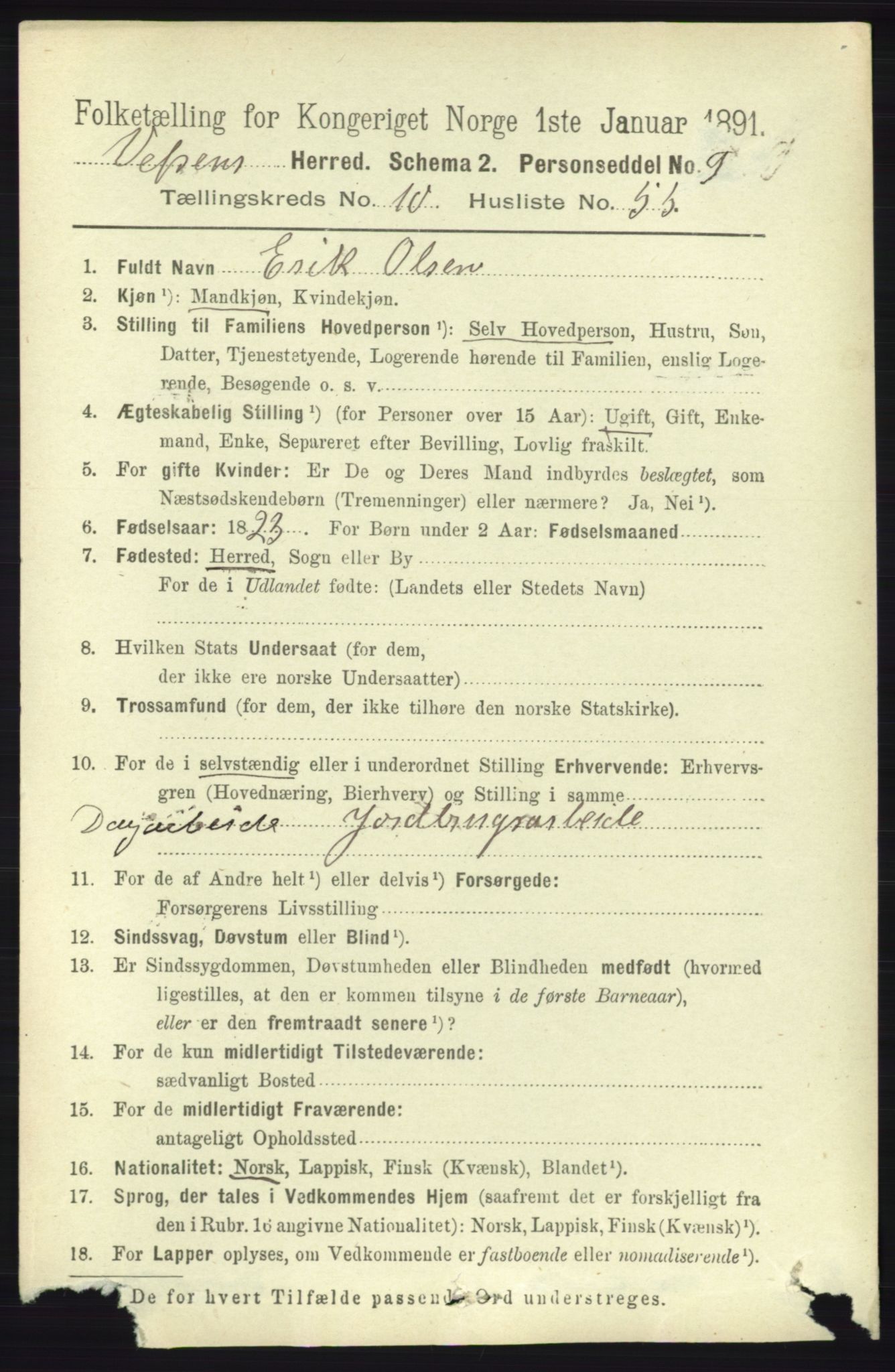 RA, 1891 census for 1824 Vefsn, 1891, p. 5590