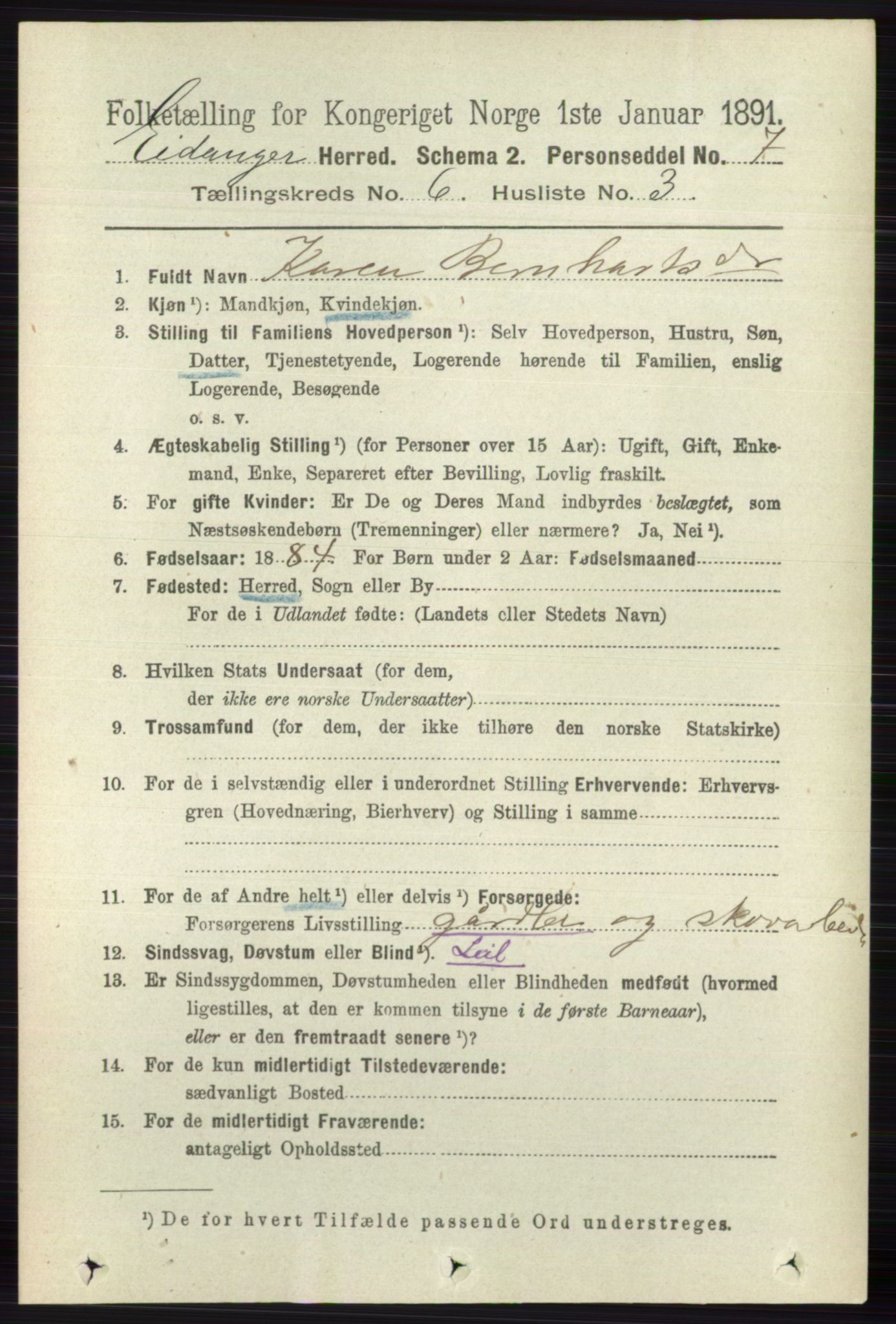 RA, 1891 census for 0813 Eidanger, 1891, p. 2583