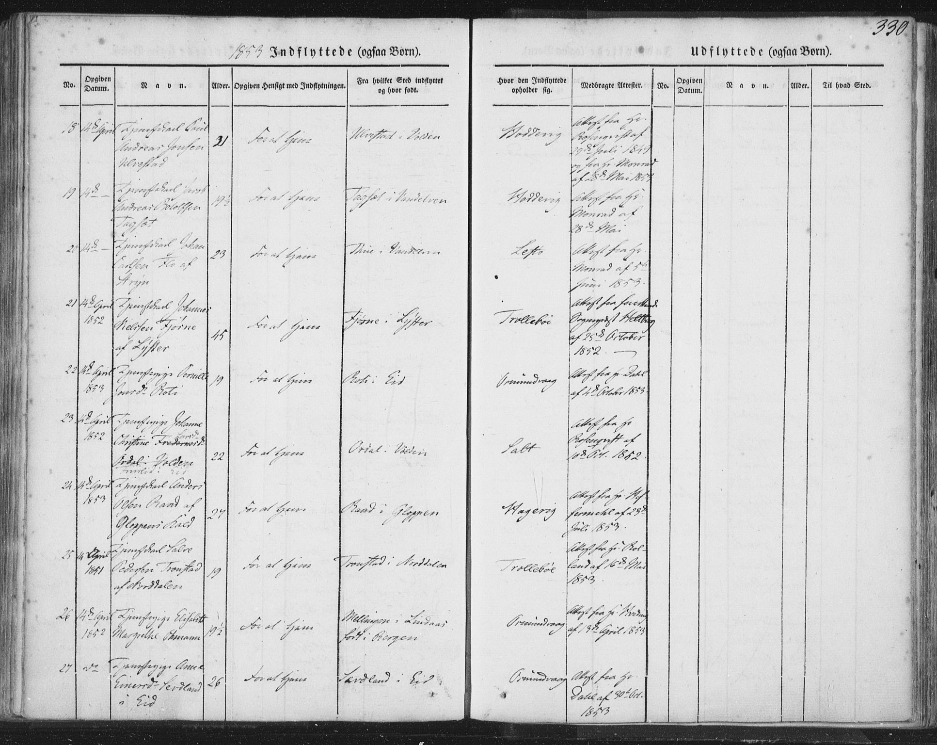 Selje sokneprestembete, SAB/A-99938/H/Ha/Haa/Haaa: Parish register (official) no. A 10, 1844-1858, p. 330