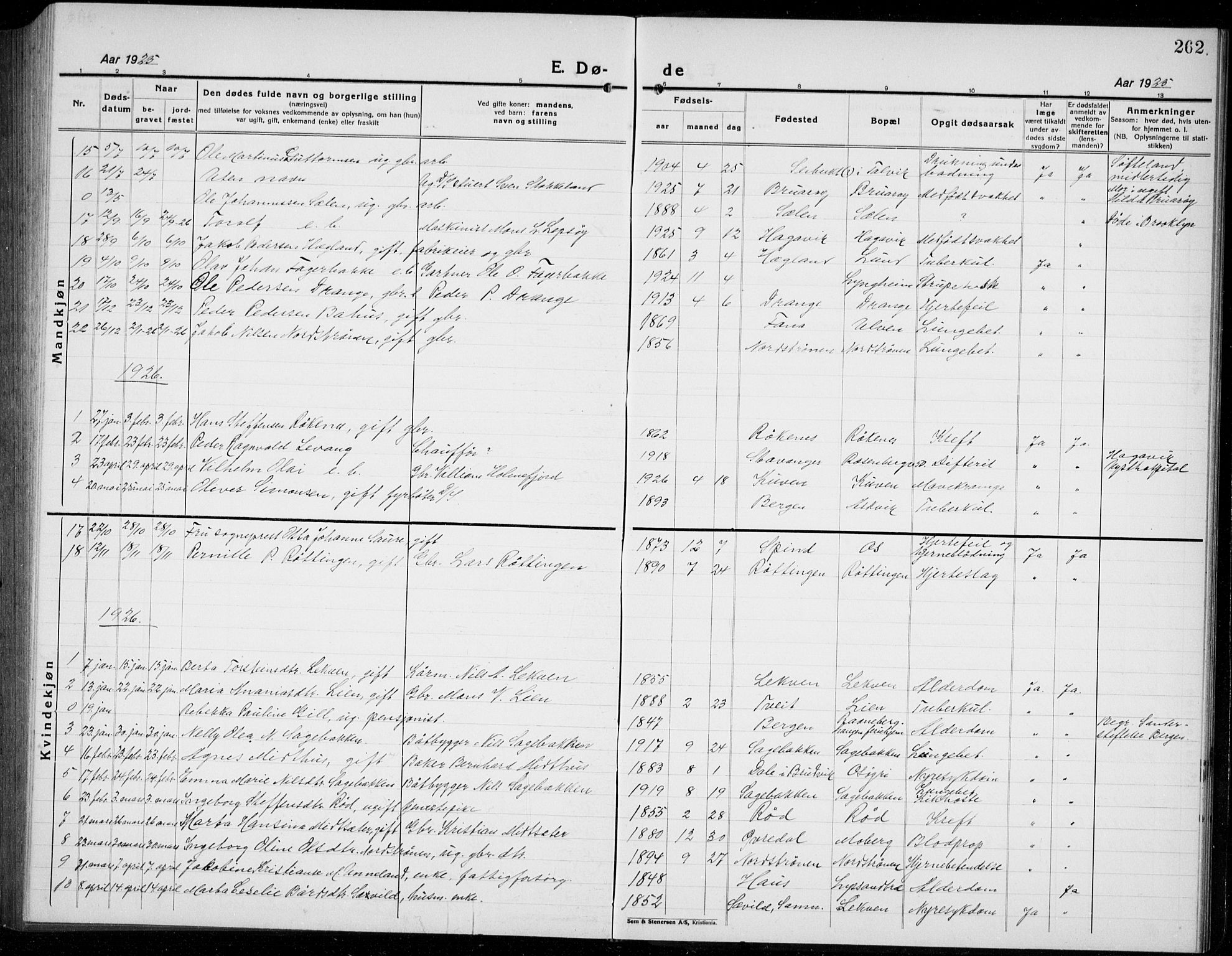 Os sokneprestembete, AV/SAB-A-99929: Parish register (copy) no. A 5, 1923-1941, p. 262