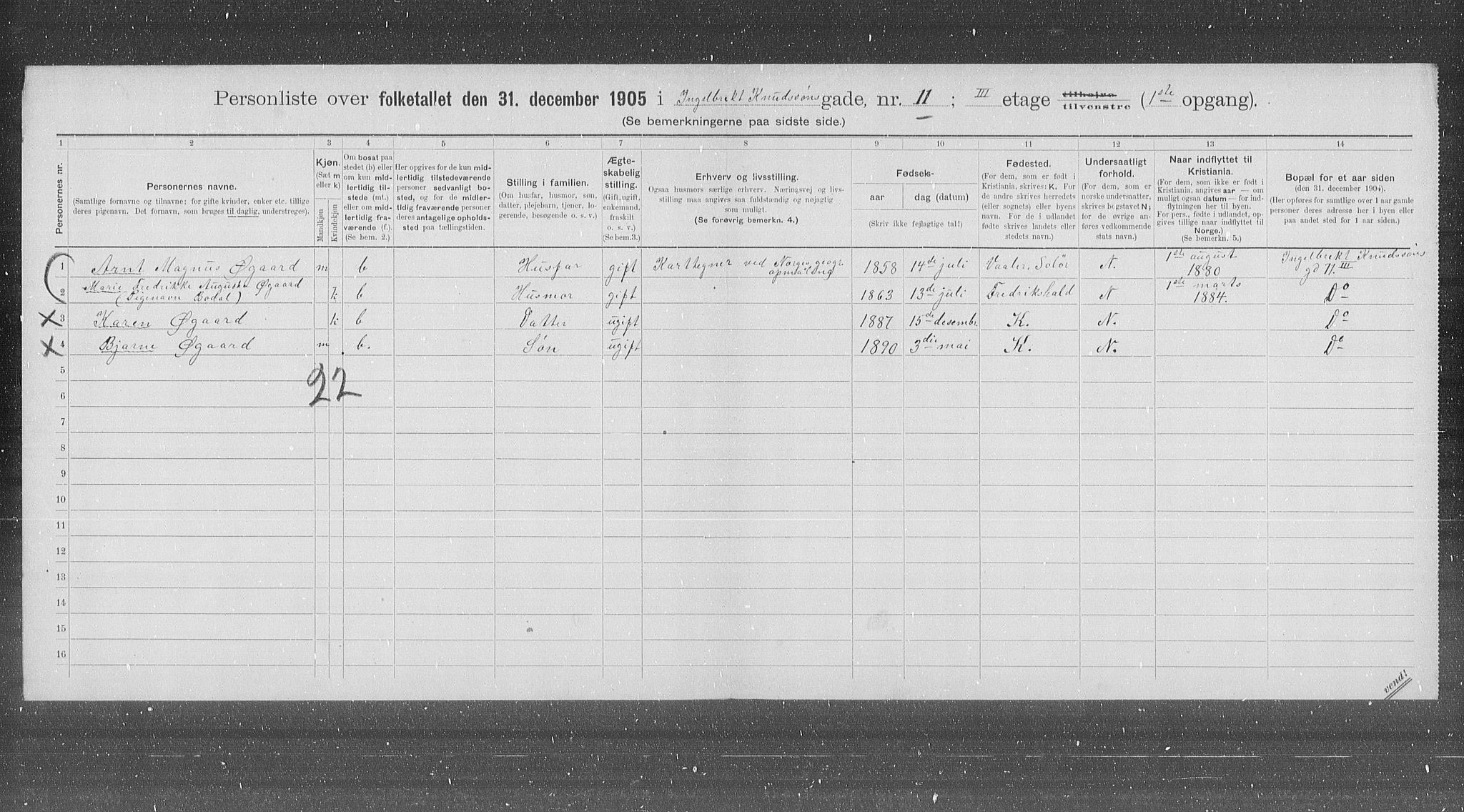 OBA, Municipal Census 1905 for Kristiania, 1905, p. 23124