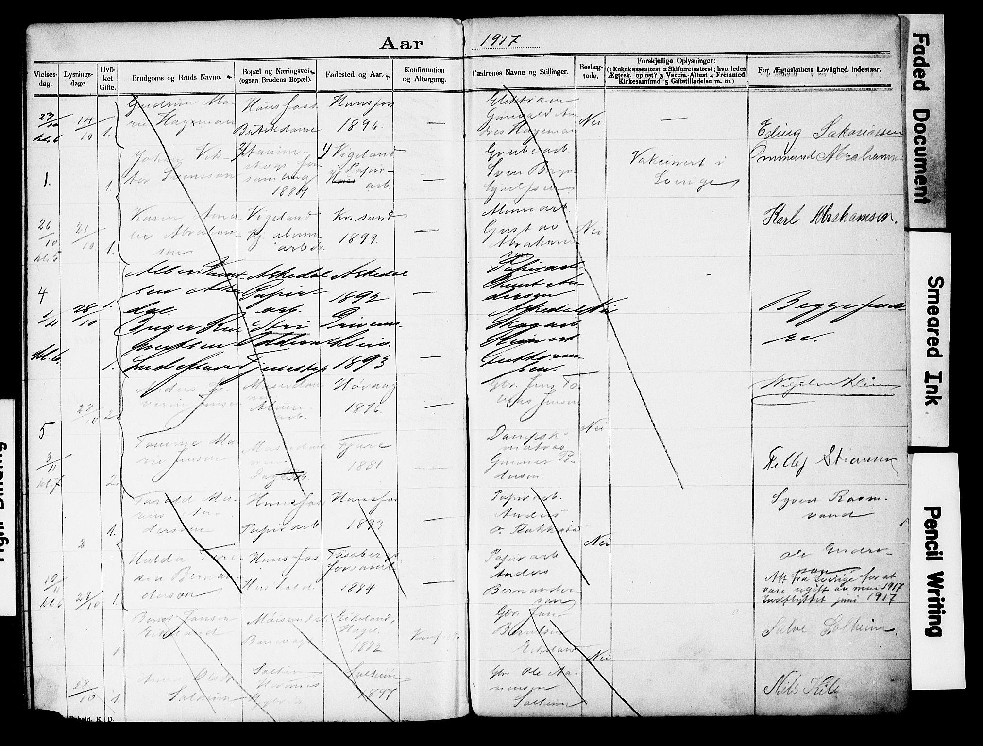 Vennesla sokneprestkontor, AV/SAK-1111-0045/J/L0032/0004: Banns register no. II 5 2, 1892-1917, p. 96