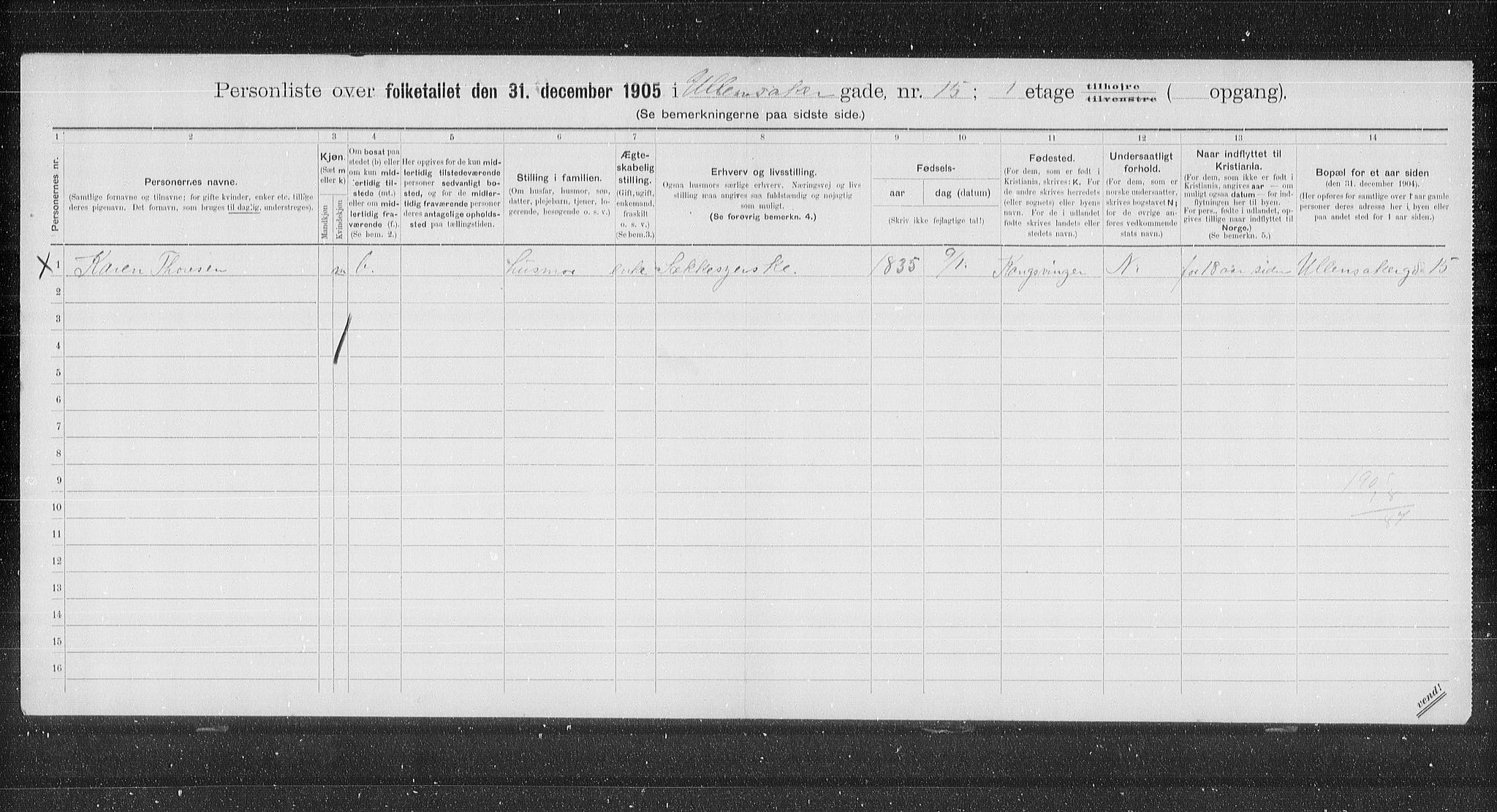 OBA, Municipal Census 1905 for Kristiania, 1905, p. 62384