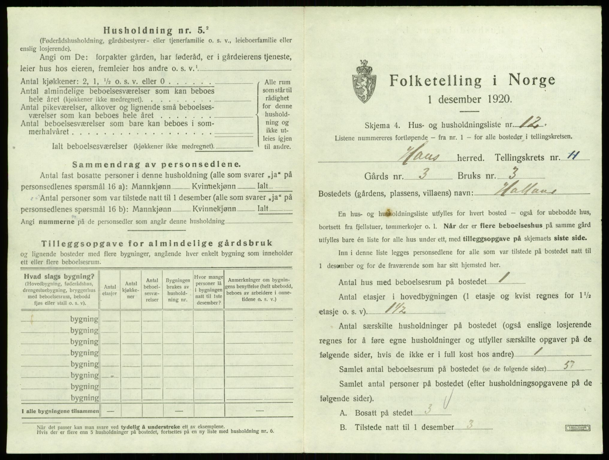 SAB, 1920 census for Haus, 1920, p. 835