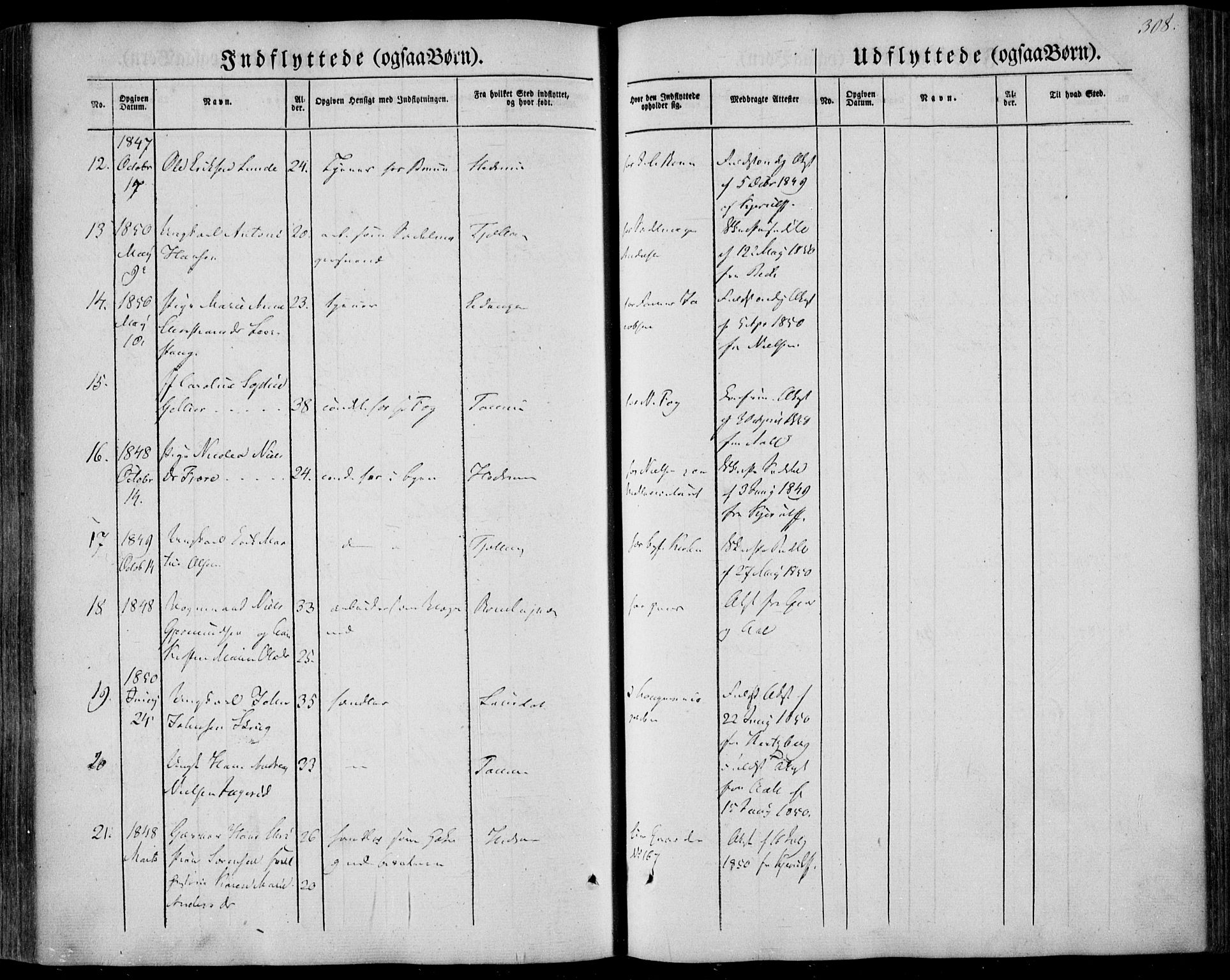 Larvik kirkebøker, AV/SAKO-A-352/F/Fa/L0003: Parish register (official) no. I 3, 1848-1856, p. 308