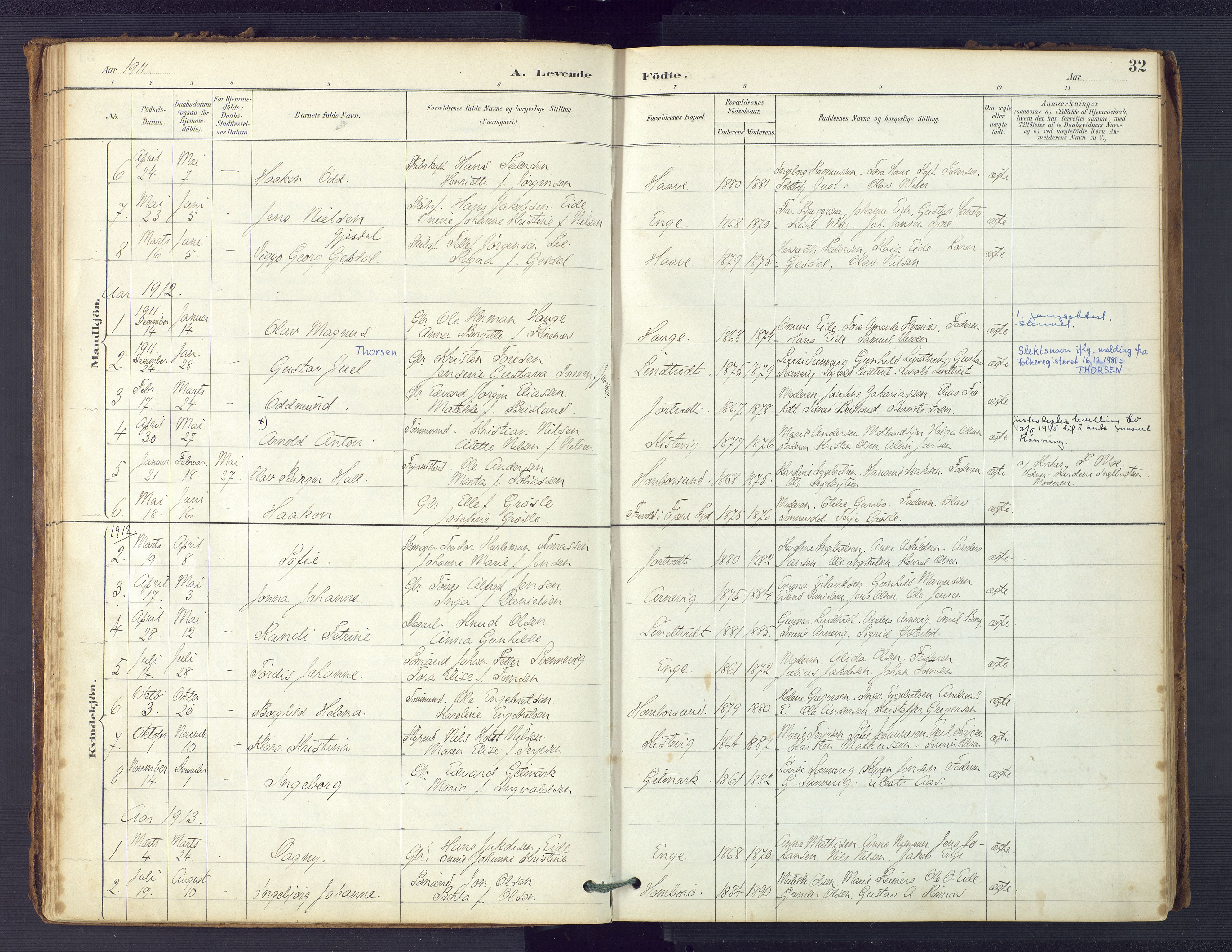Hommedal sokneprestkontor, SAK/1111-0023/F/Fa/Faa/L0003: Parish register (official) no. A 3, 1885-1916, p. 32