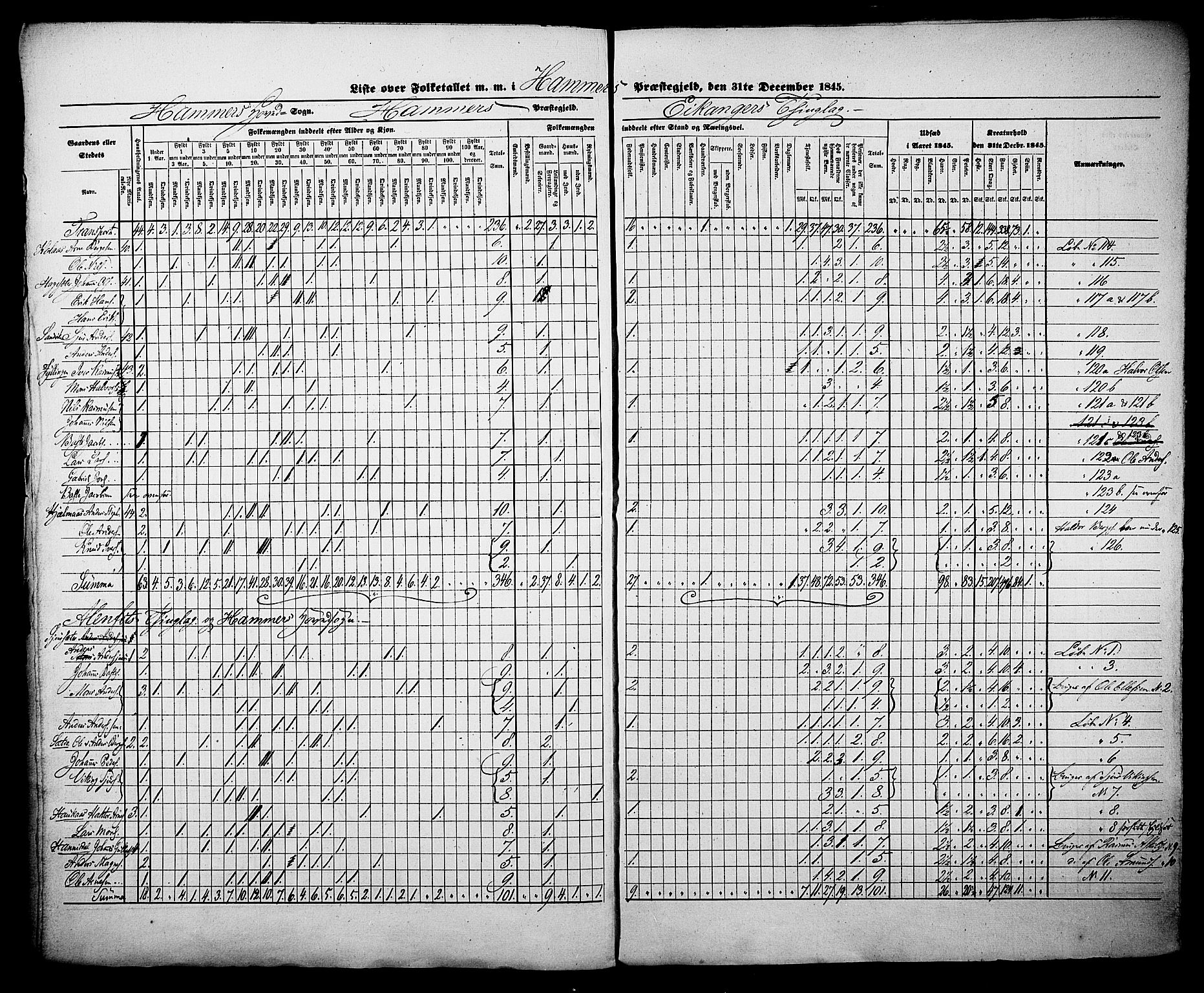 , Census 1845 for Hamre, 1845, p. 13