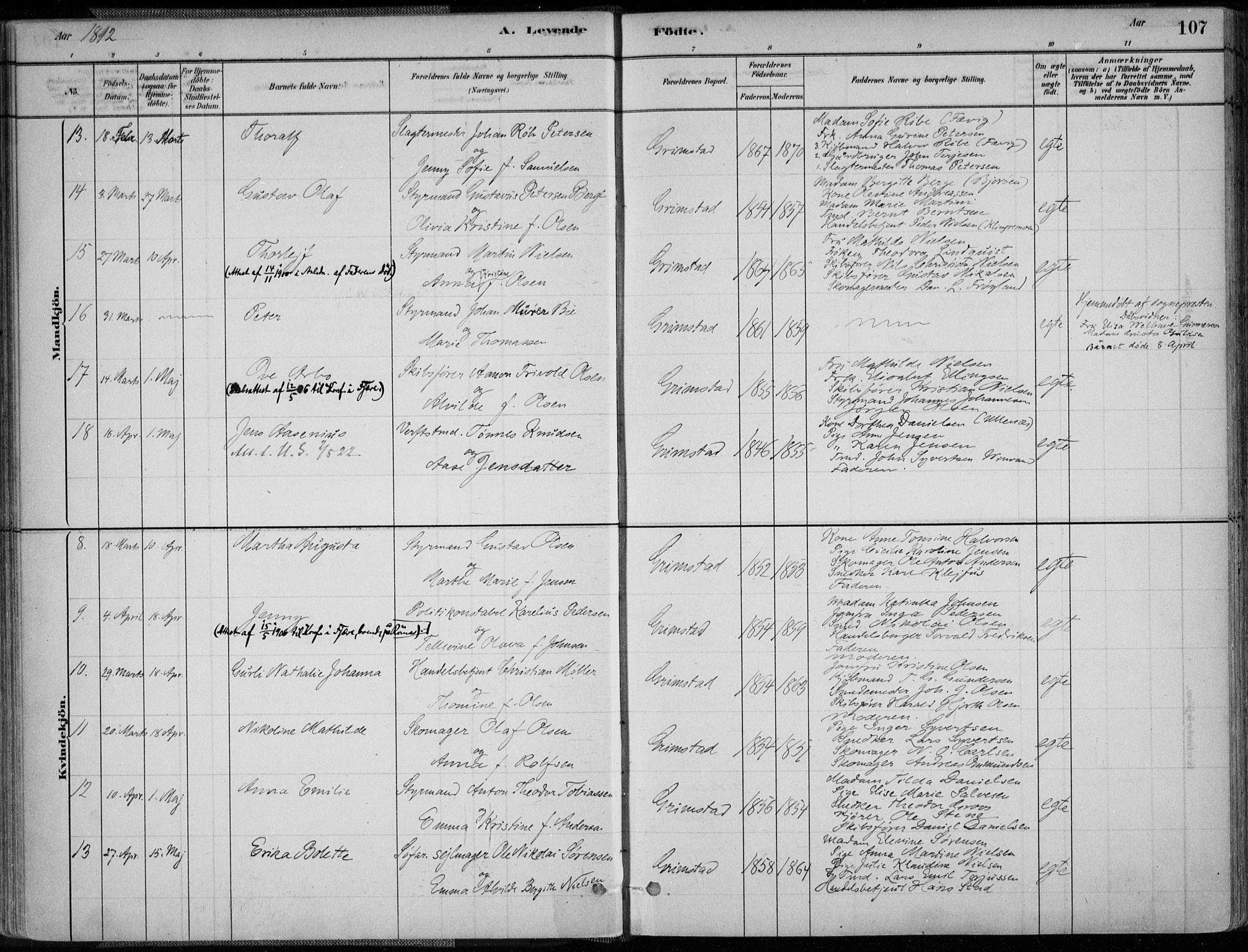 Grimstad sokneprestkontor, AV/SAK-1111-0017/F/Fa/L0003: Parish register (official) no. A 2, 1882-1912, p. 107