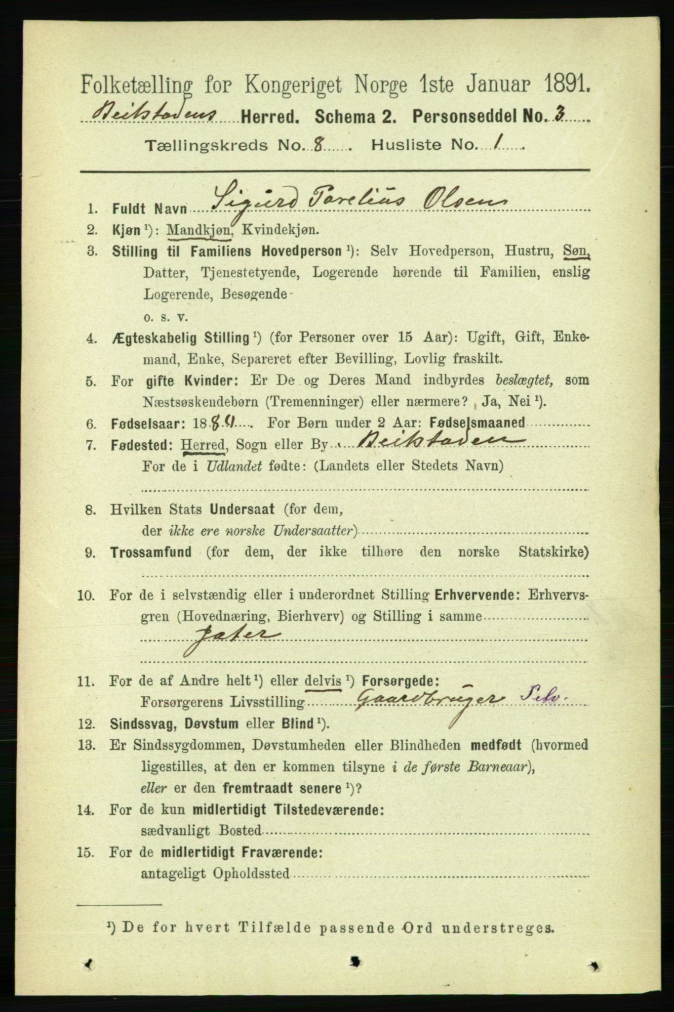 RA, 1891 census for 1727 Beitstad, 1891, p. 2157