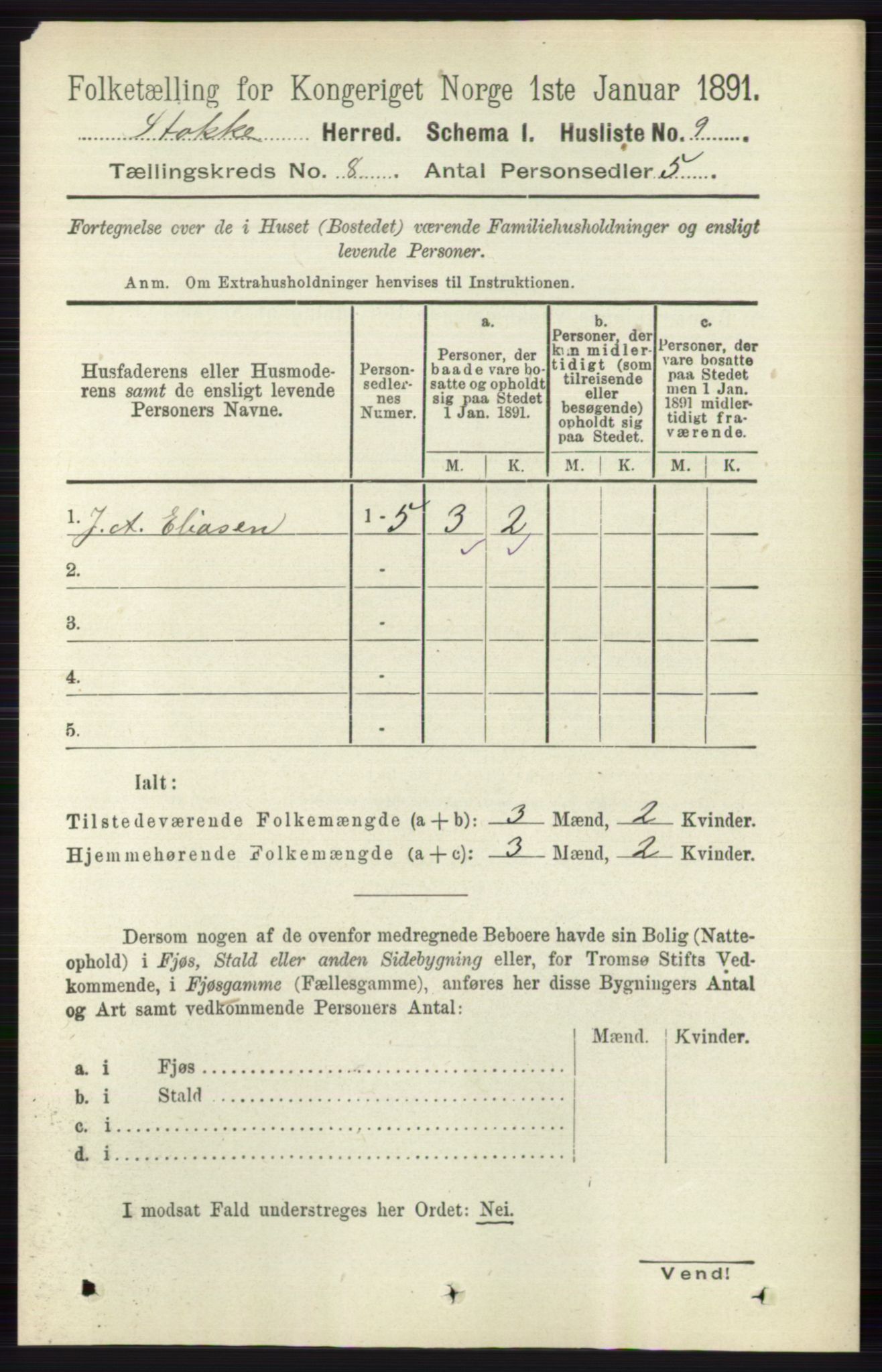 RA, 1891 census for 0720 Stokke, 1891, p. 4949